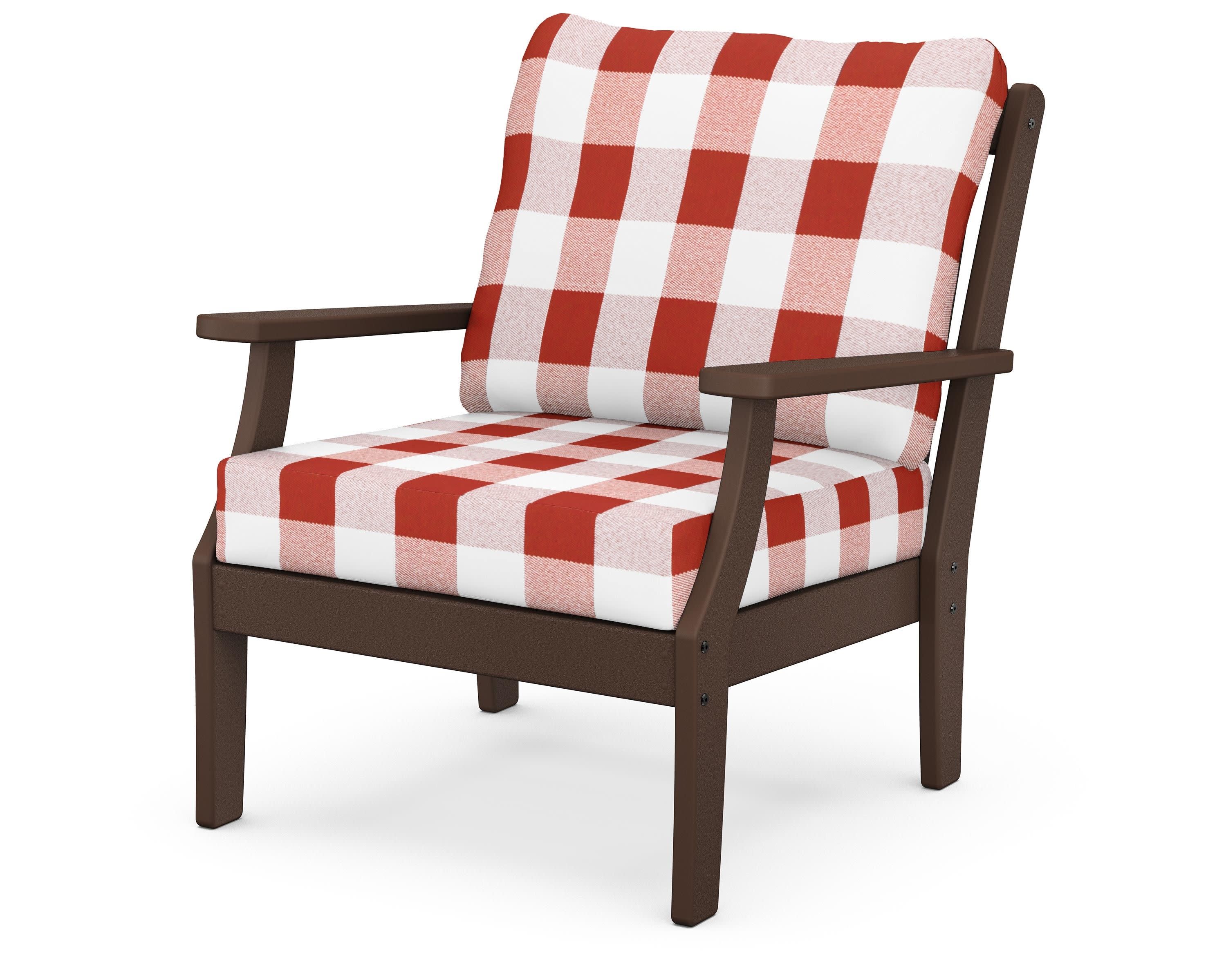 Braxton Deep Seating Chair in Mahogany / Buffalo Plaid Crimson