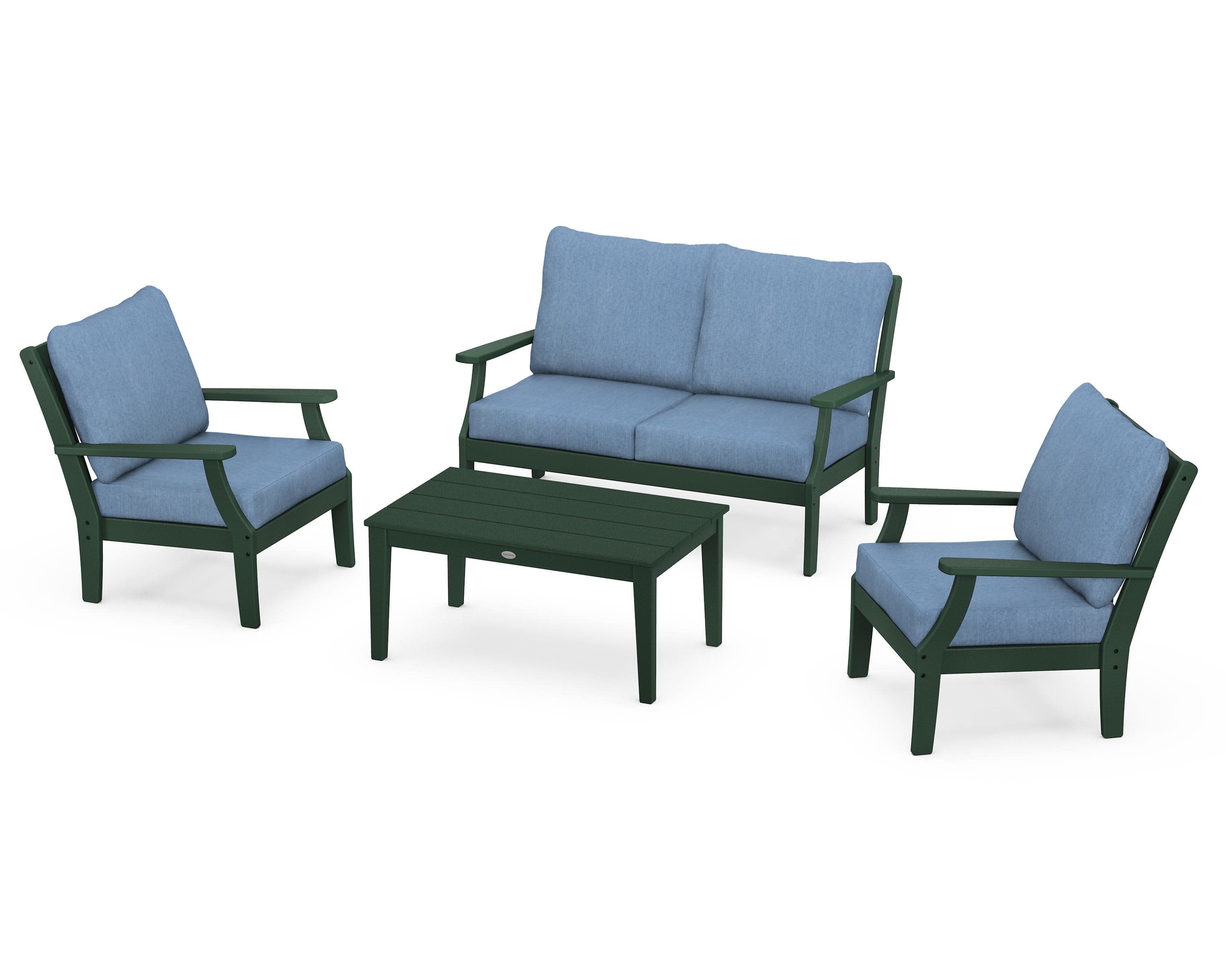 Braxton 4-Piece Deep Seating Chair Set in Green / Sky Blue
