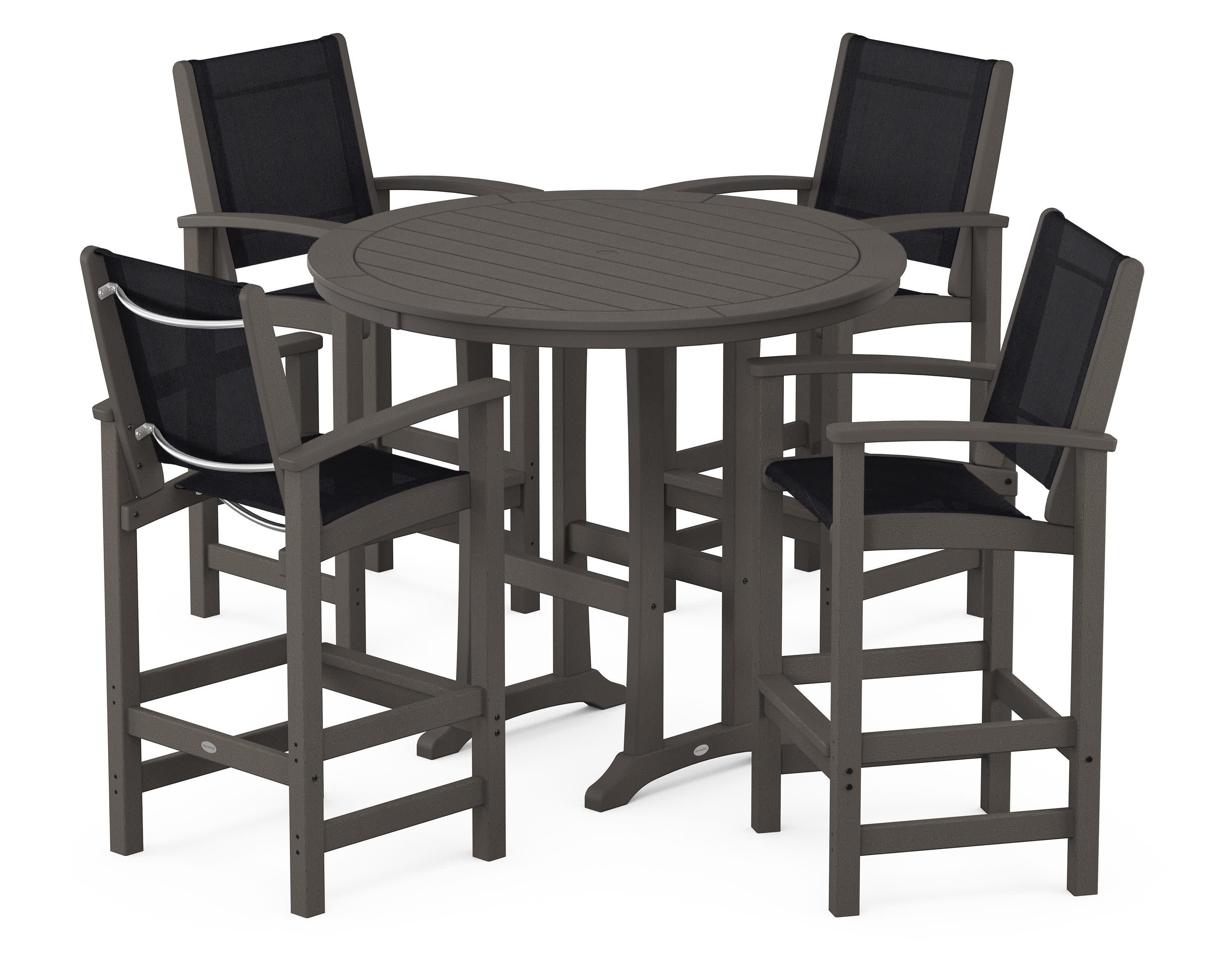 Coastal 5-Piece Nautical Trestle Bar Set in Vintage Coffee / Black Sling