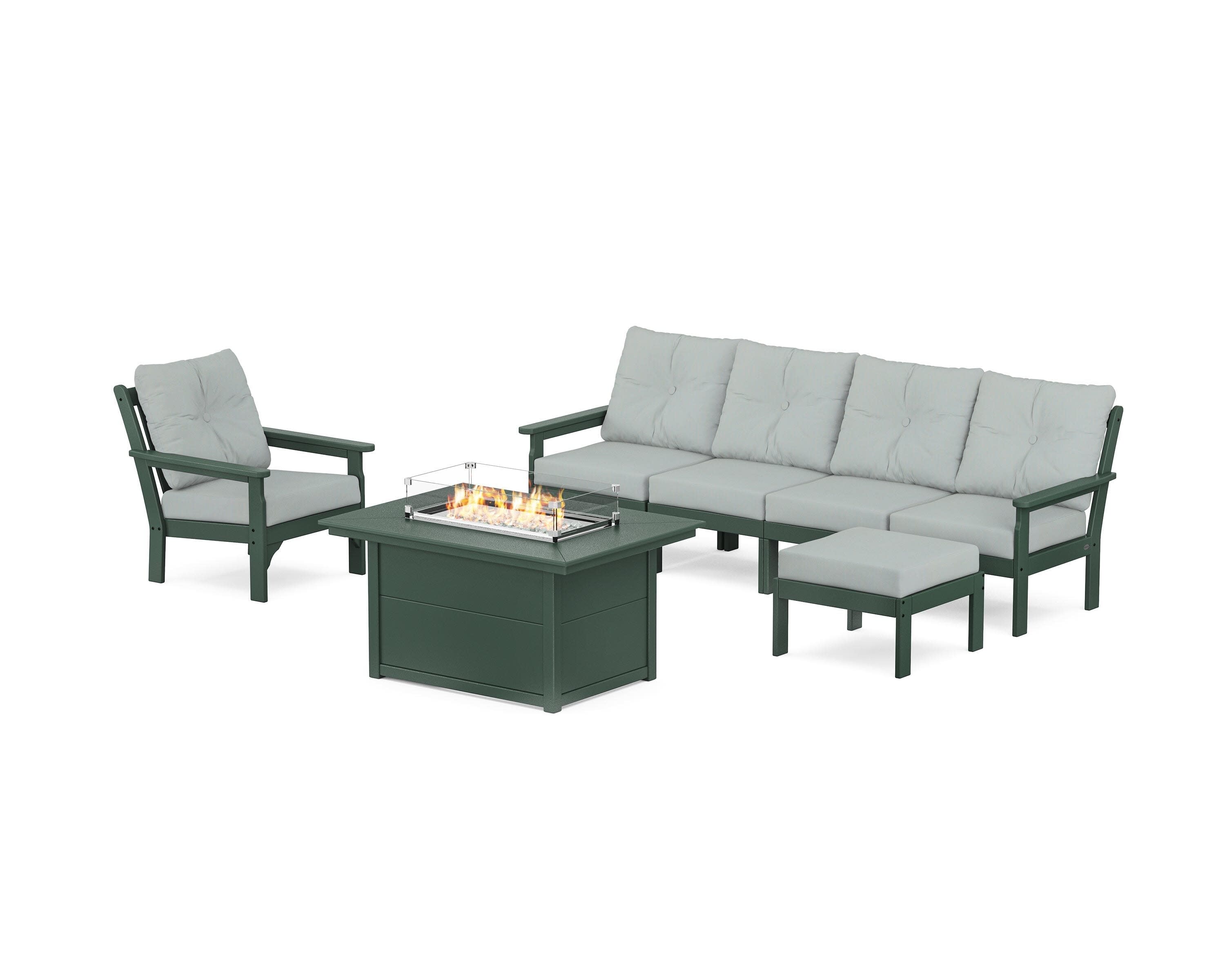 Vineyard Sectional Lounge and Fire Pit Set in Green / Spa