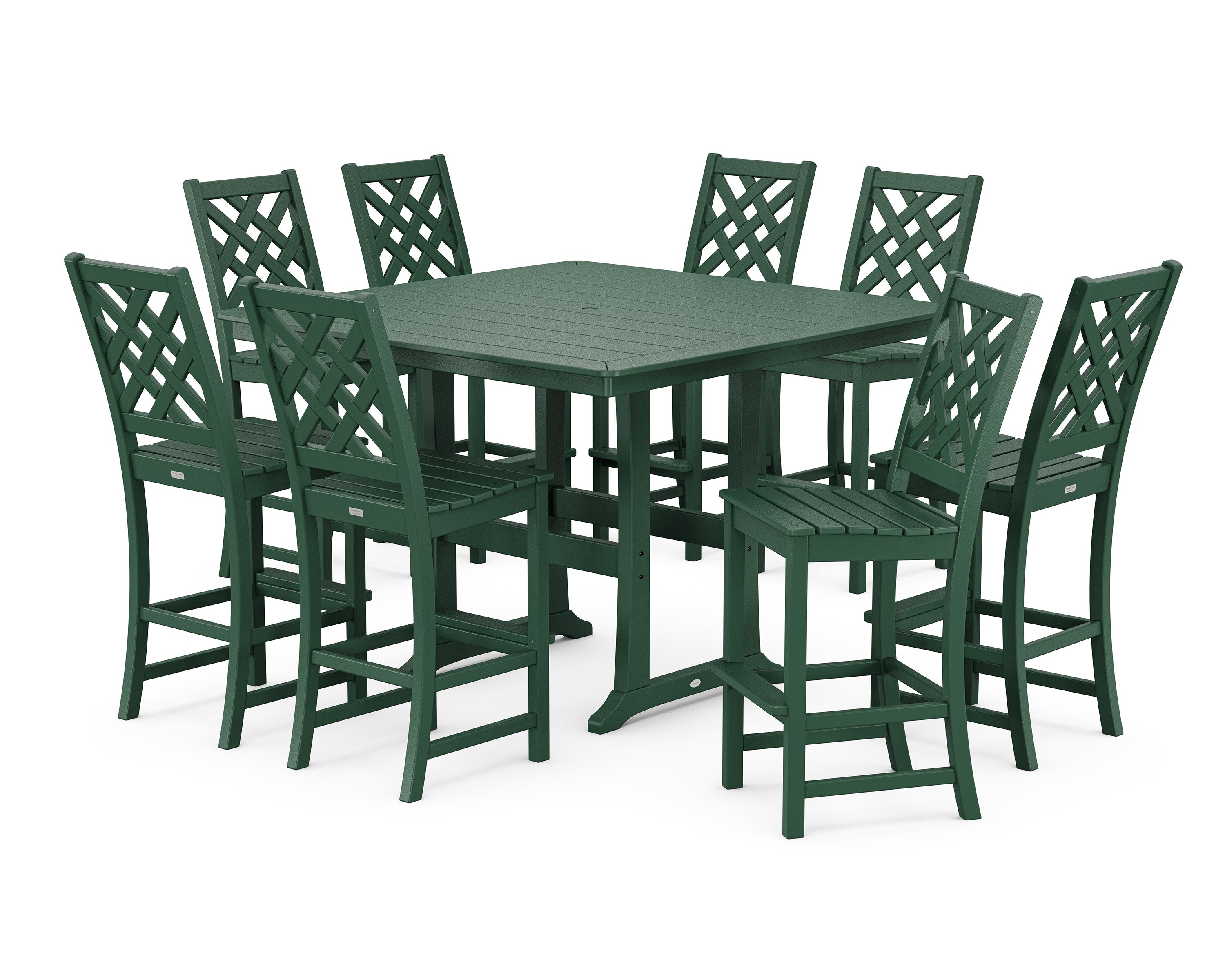 Wovendale Side Chair 9-Piece Square Bar Set with Trestle Legs in Green