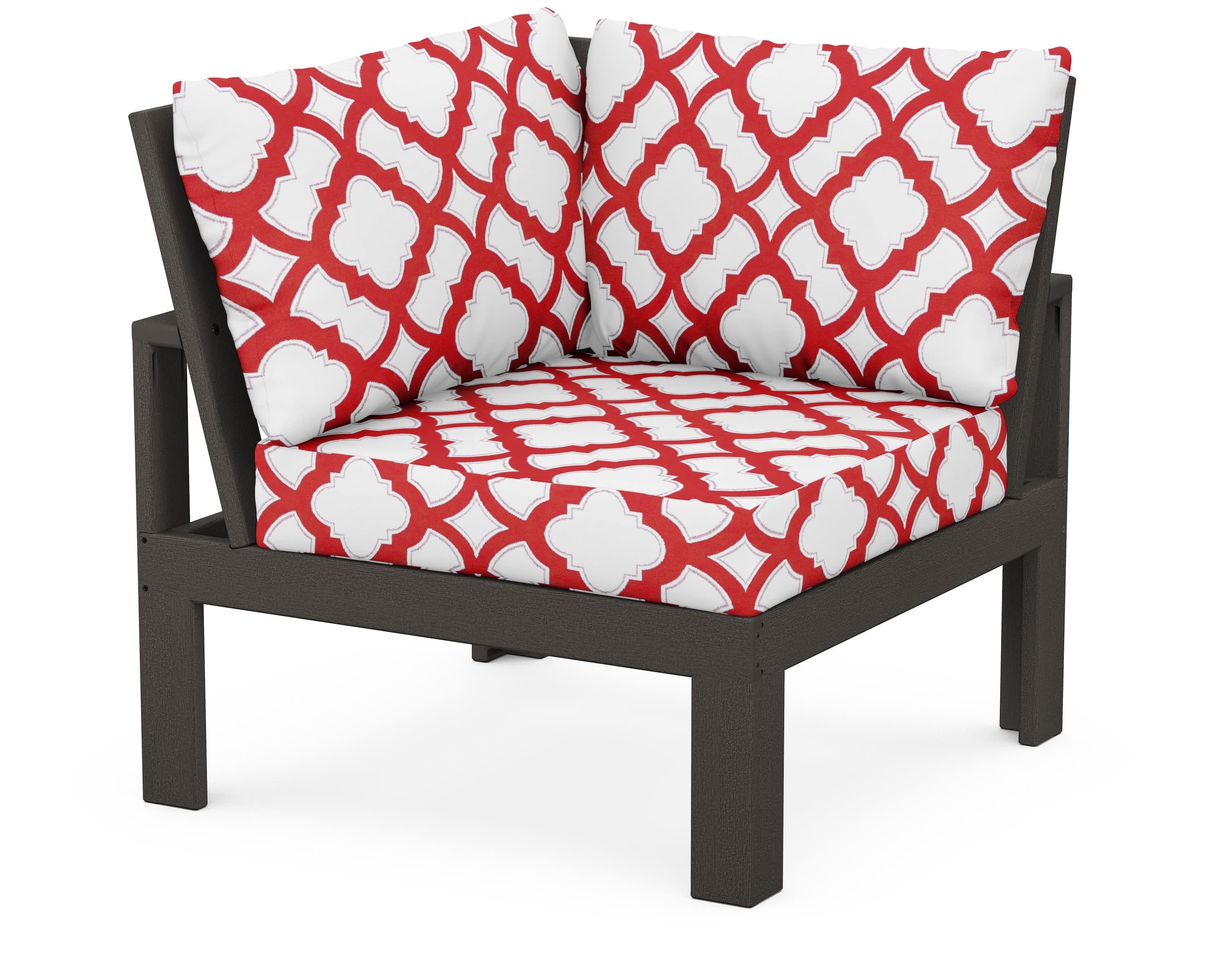 Modular Corner Chair in Vintage Coffee / Trellis Crimson