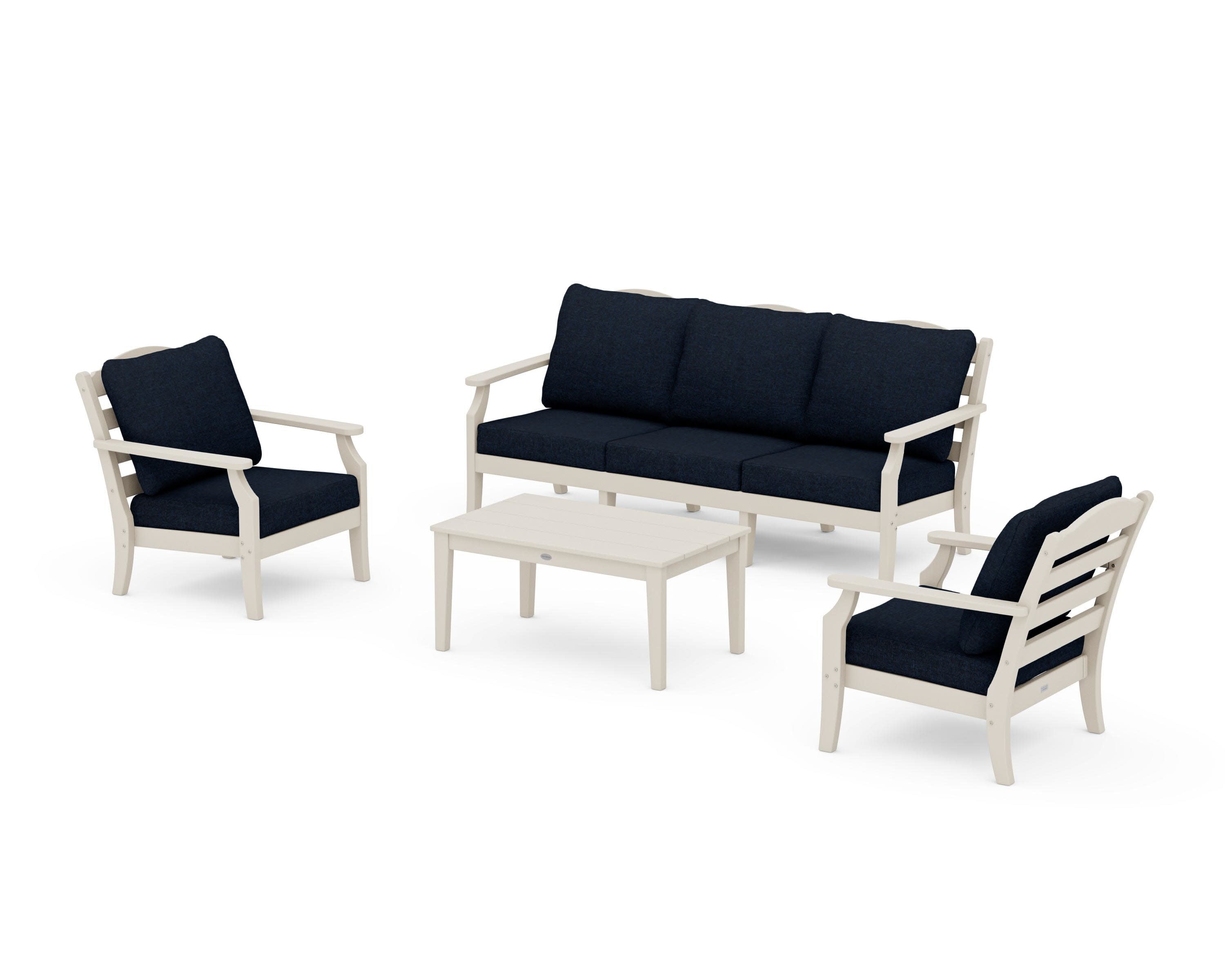 Savannah 4-Piece Deep Seating Set with Sofa in Sand / Marine Indigo