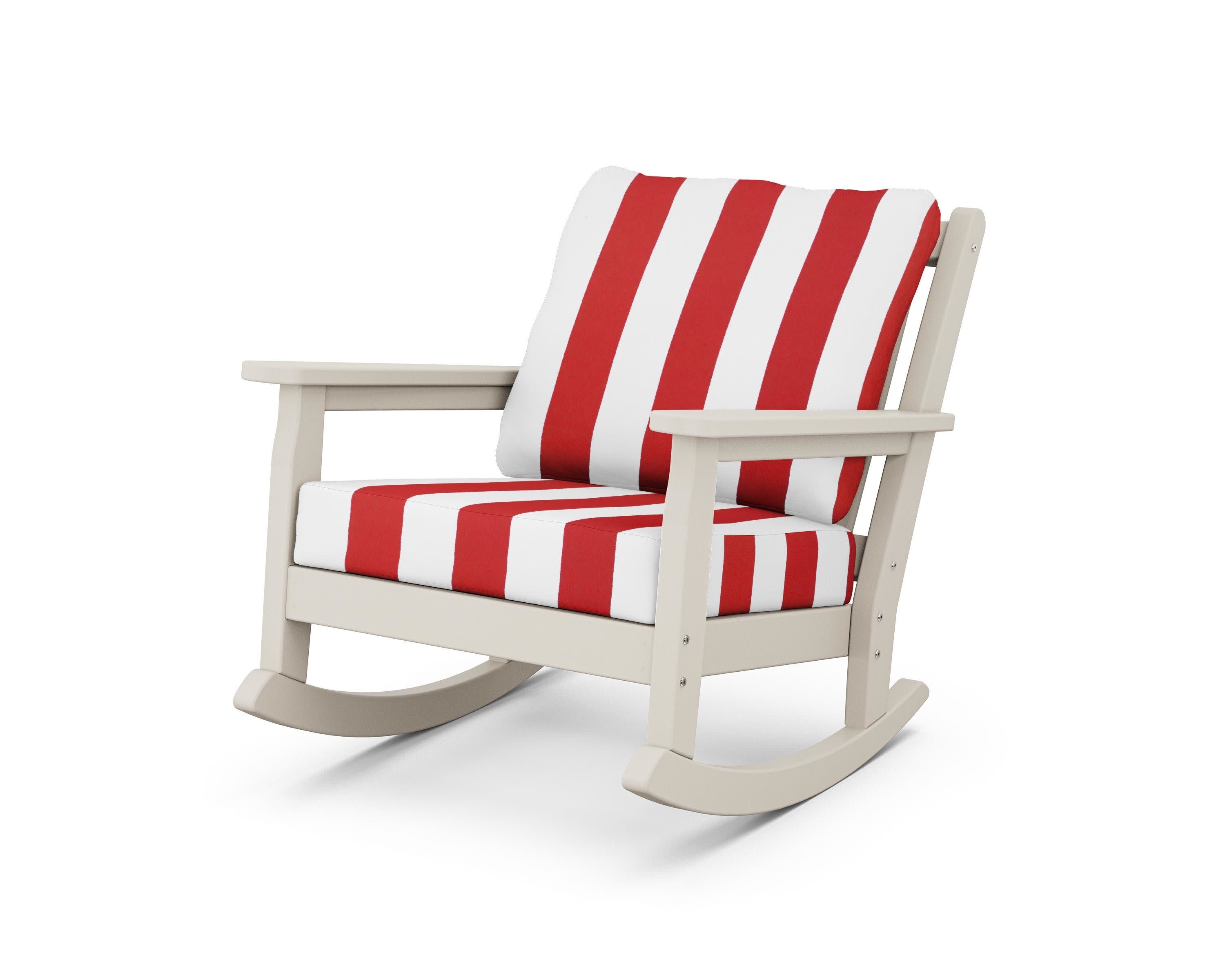 Chippendale Deep Seating Rocking Chair in Sand / Cabana Stripe Crimson