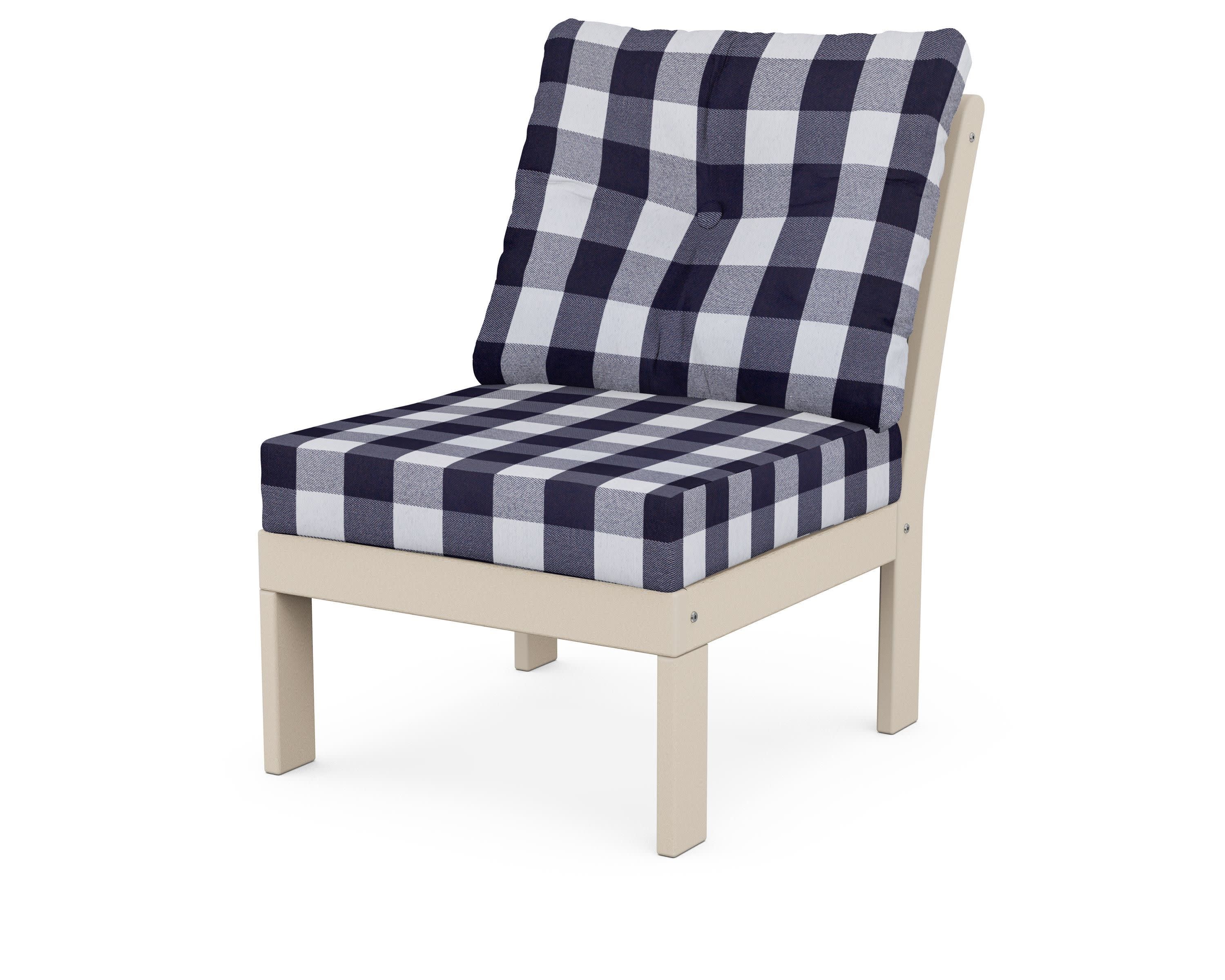 Vineyard Modular Armless Chair in Sand / Buffalo Plaid Navy
