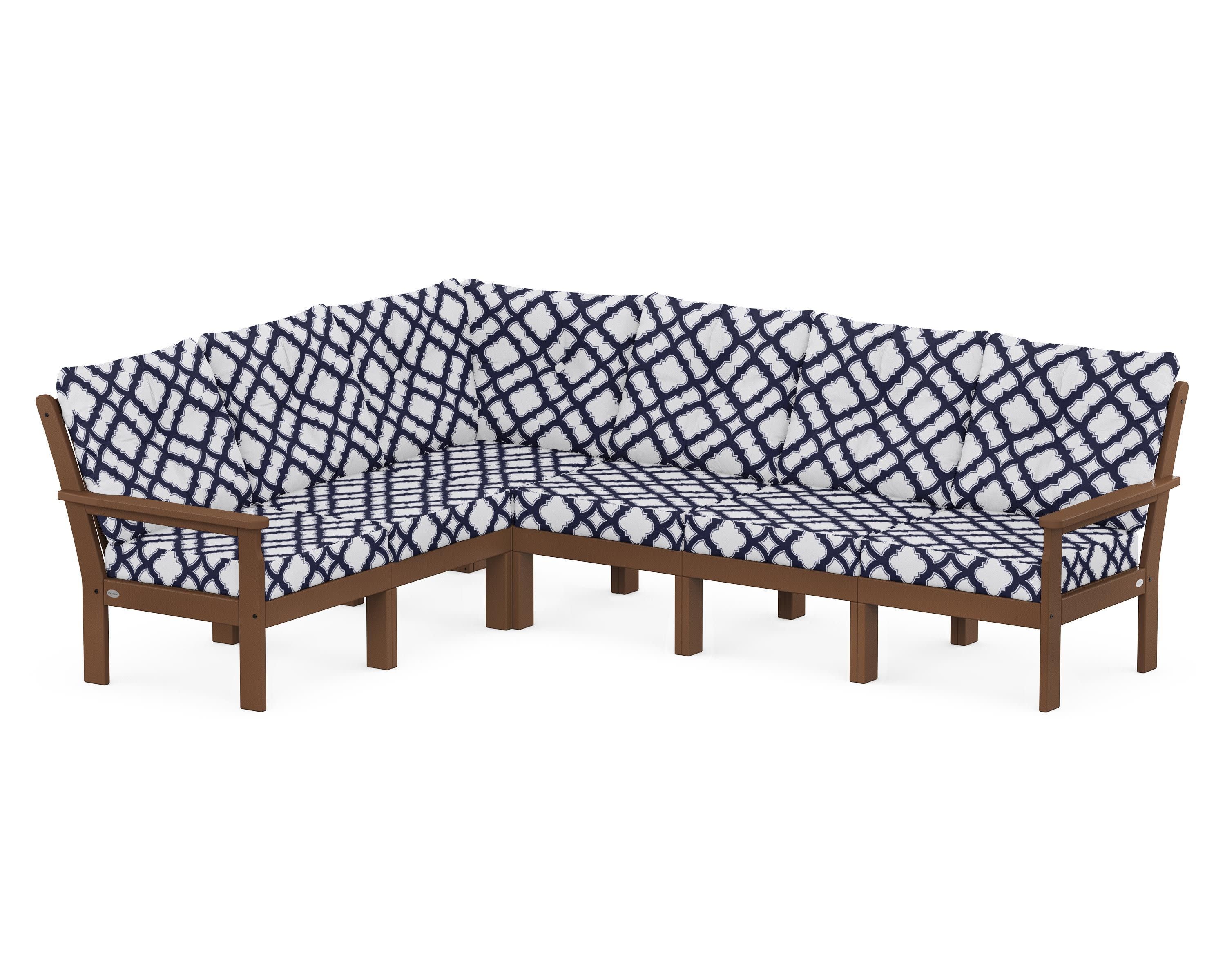 Vineyard 6-Piece Sectional in Teak / Trellis Navy