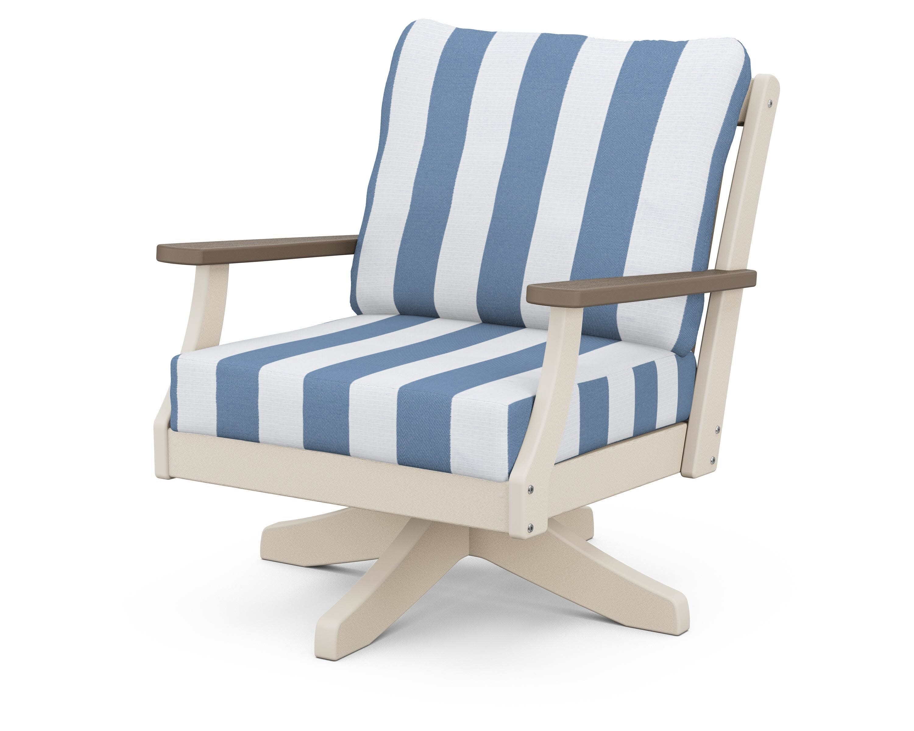 Braxton Deep Seating Swivel Chair in Sand / Kona / Cabana Stripe Sky Blue