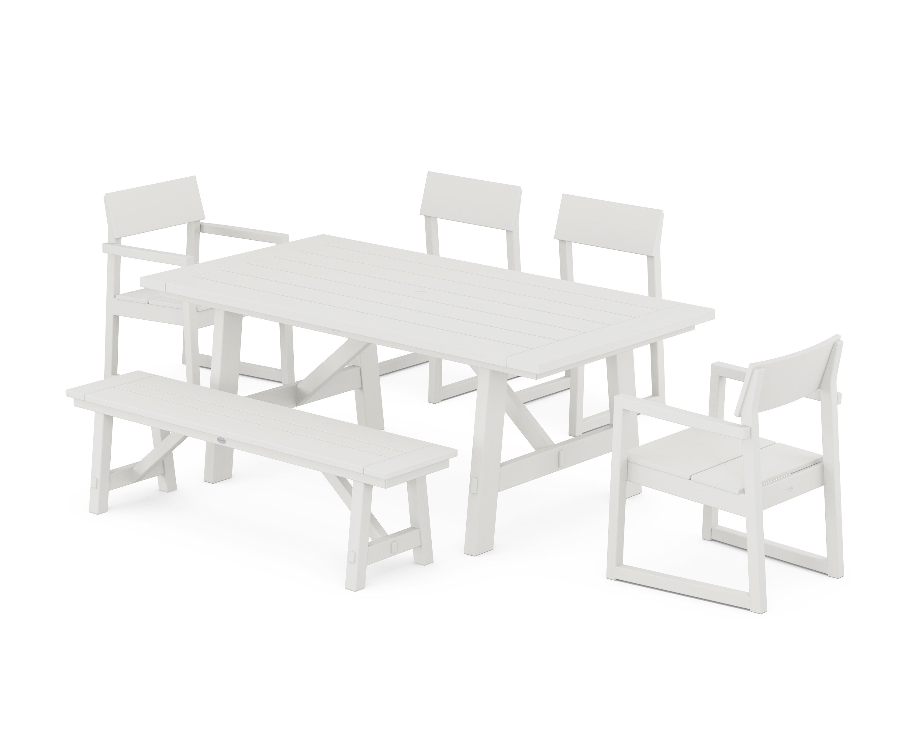 EDGE 6-Piece Rustic Farmhouse Dining Set with Bench in Vintage White