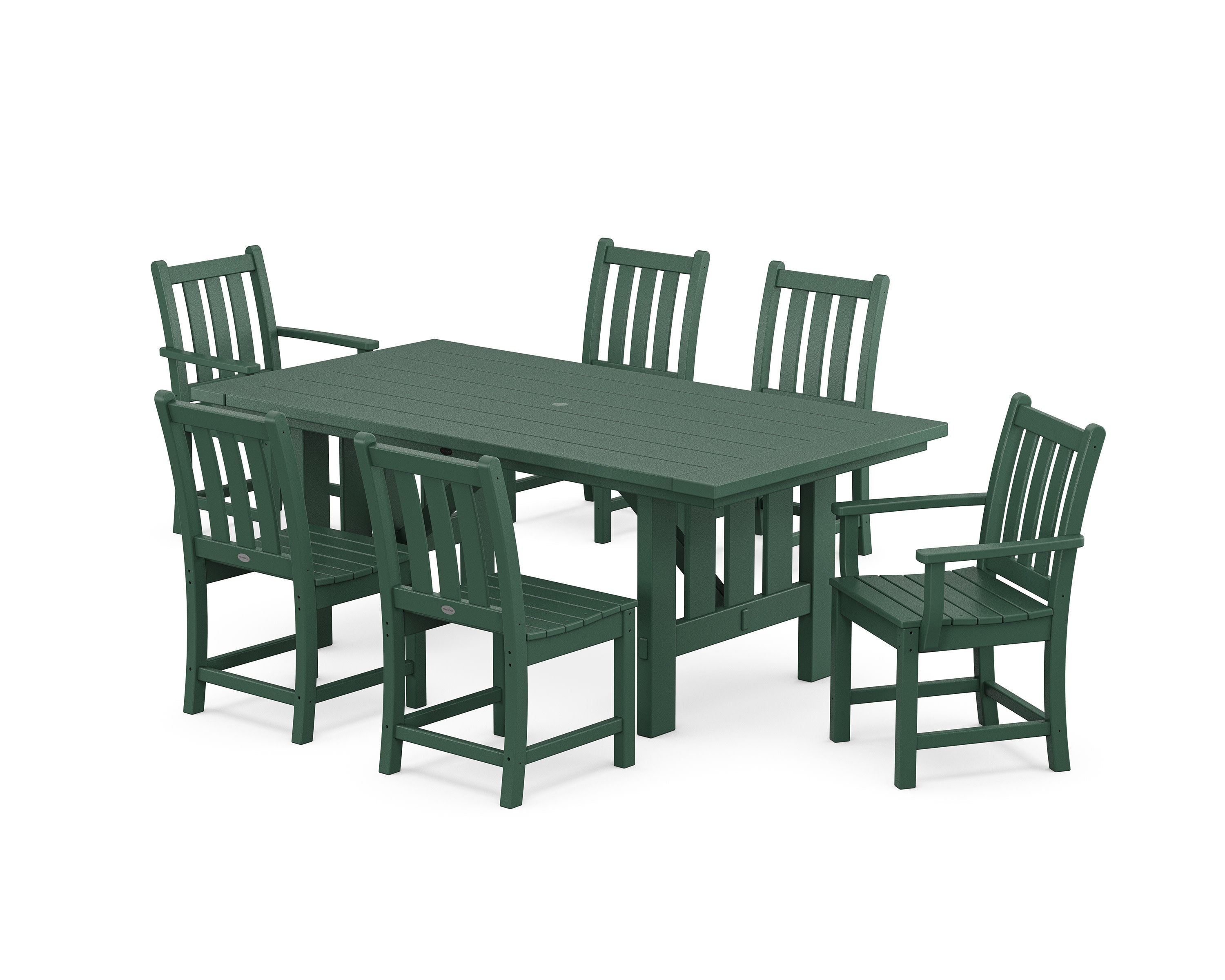 Traditional Garden 7-Piece Dining Set with Mission Table in Green