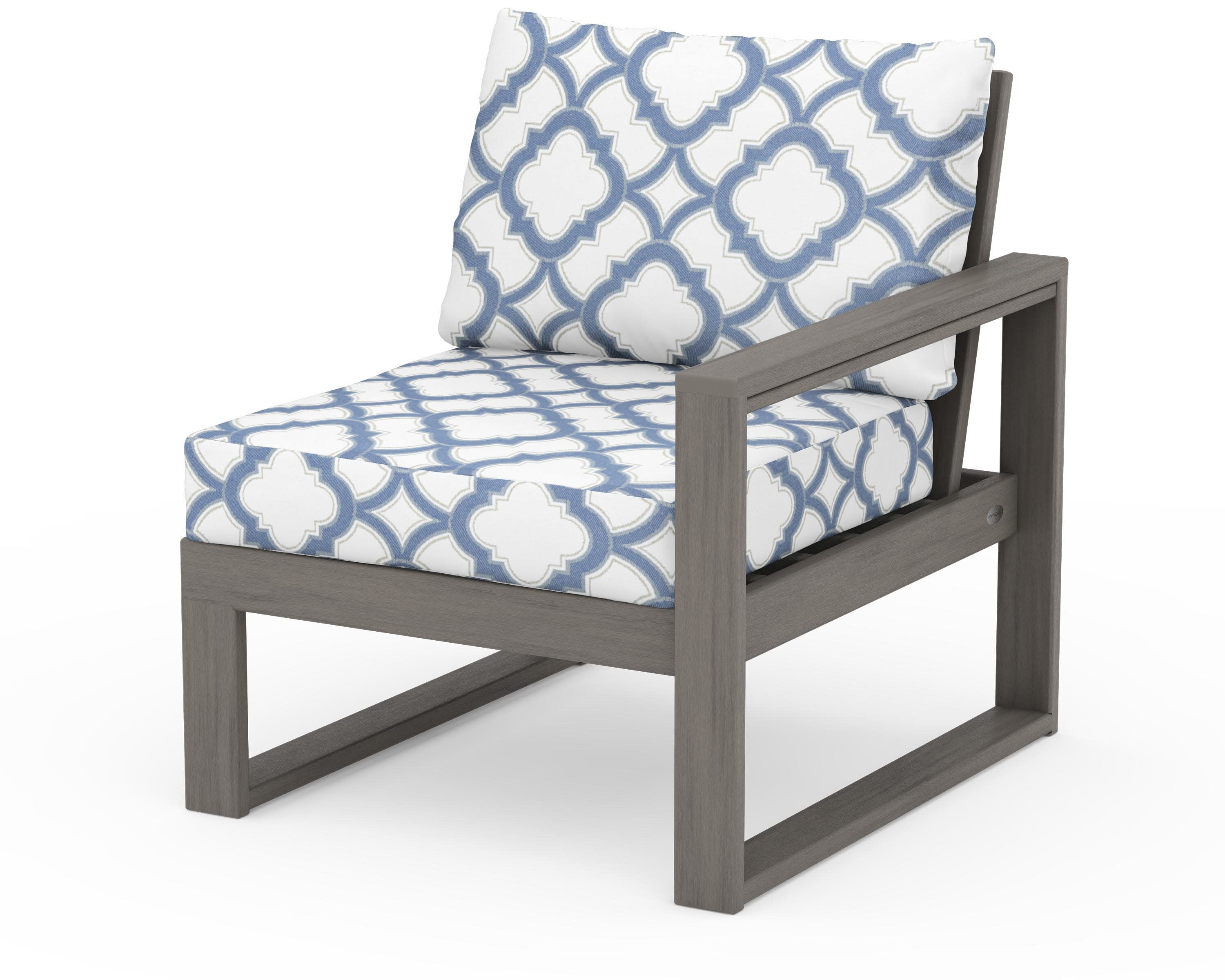 EDGE Modular Right Arm Chair in Driftwood / Trellis Sky Blue