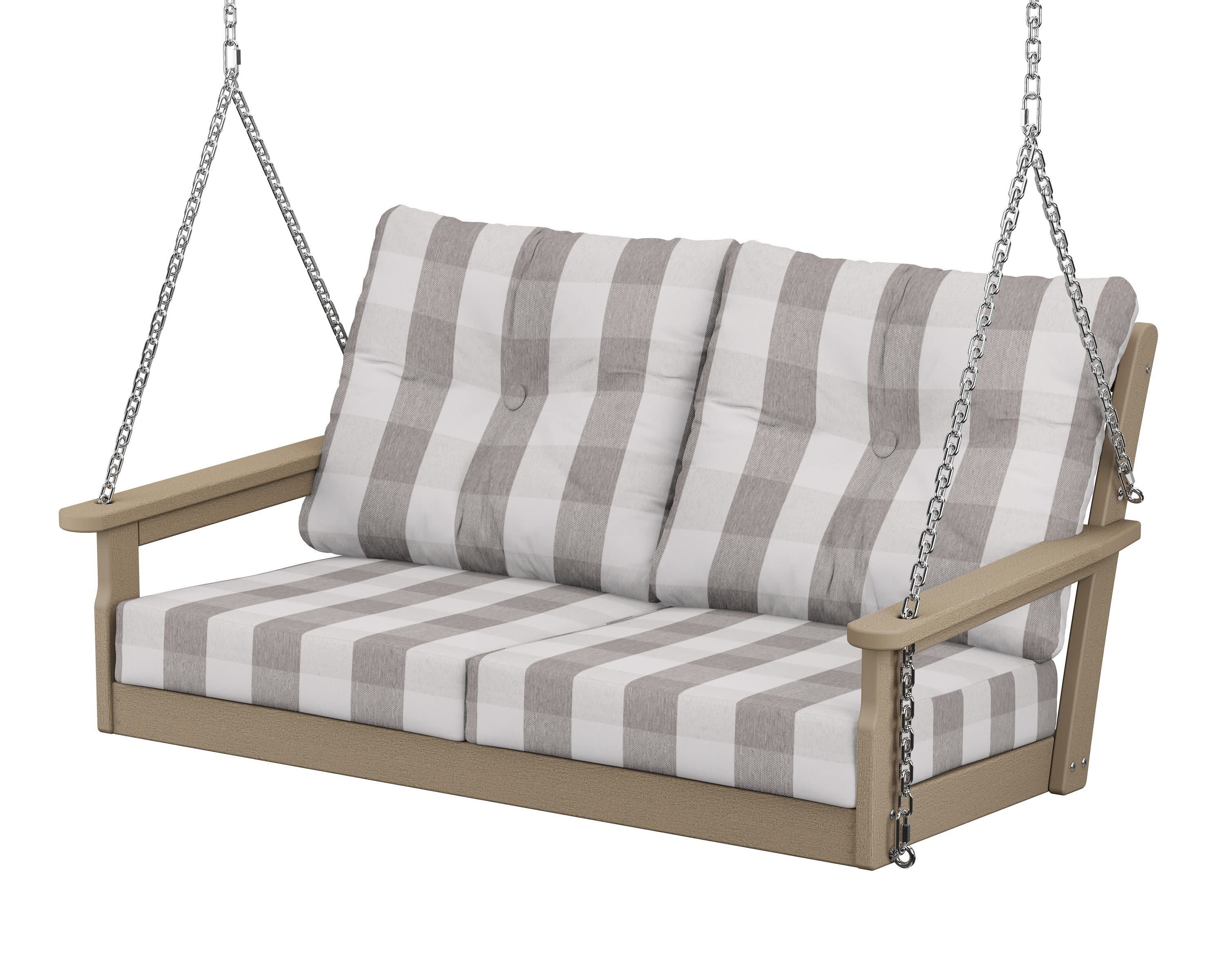 Vineyard Deep Seating Swing in Vintage Sahara / Buffalo Plaid Grey Mist