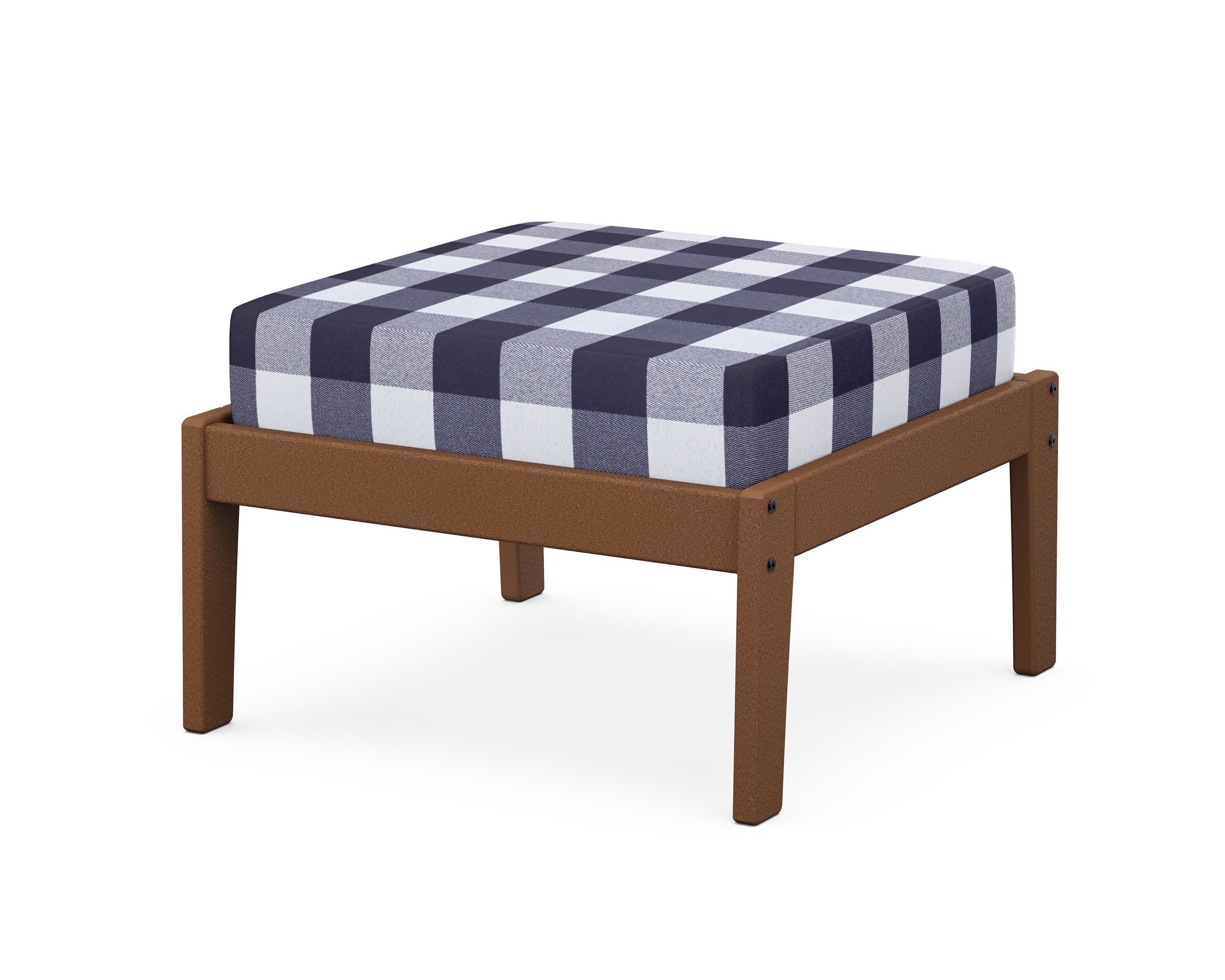 Deep Seating Ottoman in Teak / Buffalo Plaid Navy