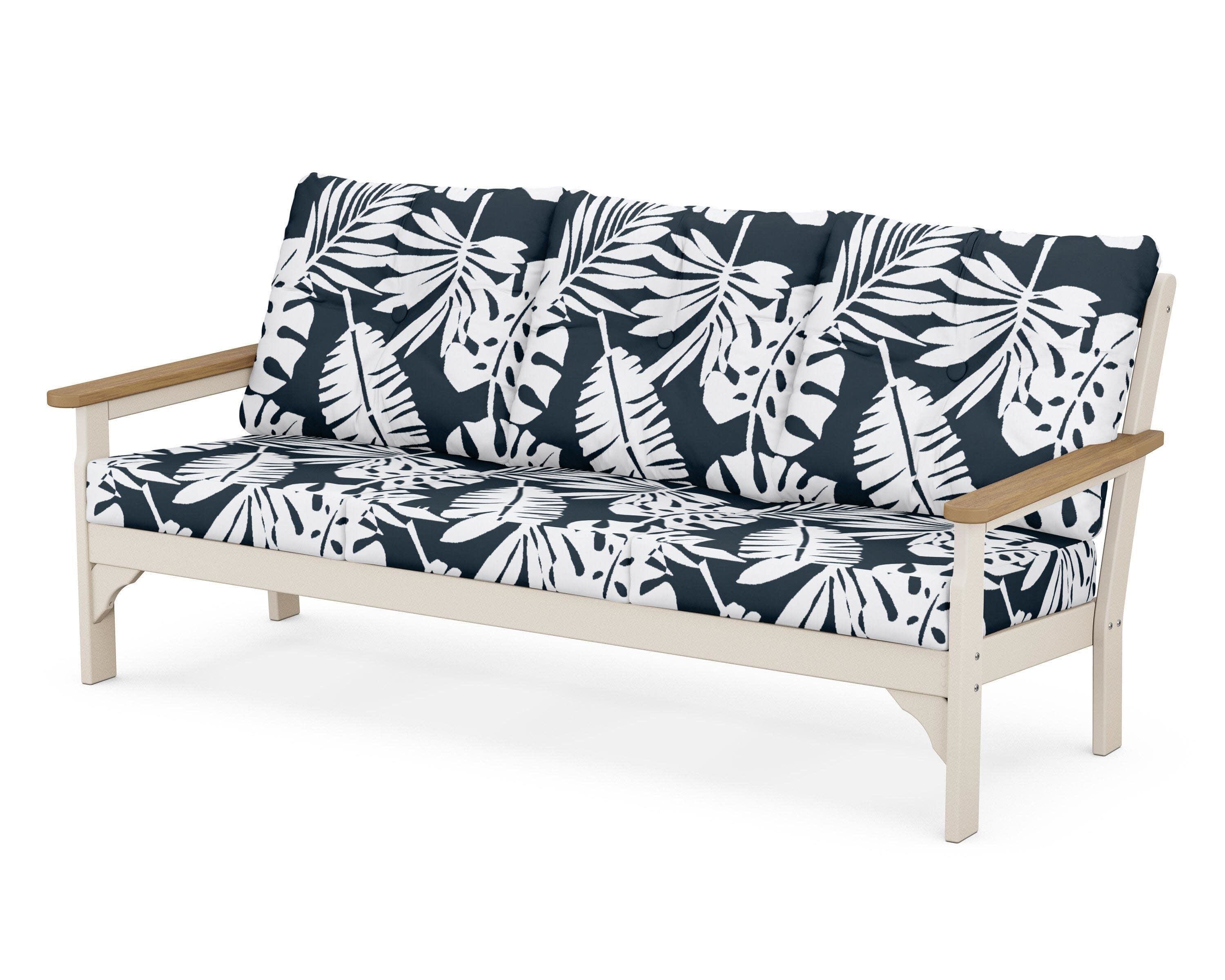 Vineyard Deep Seating Sofa in Sand / Natural / Leaf Marine Indigo