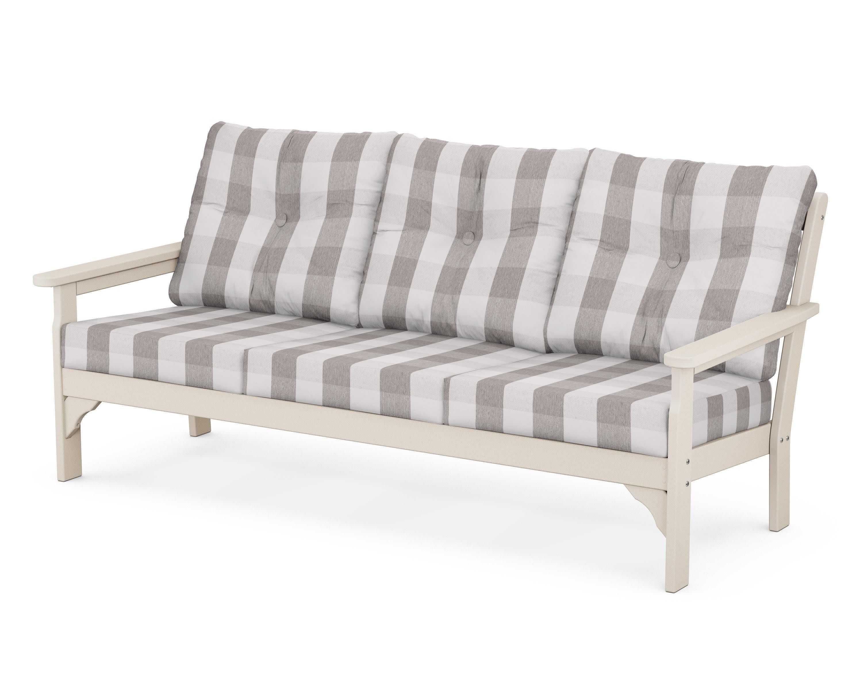 Vineyard Deep Seating Sofa in Sand / Buffalo Plaid Grey Mist