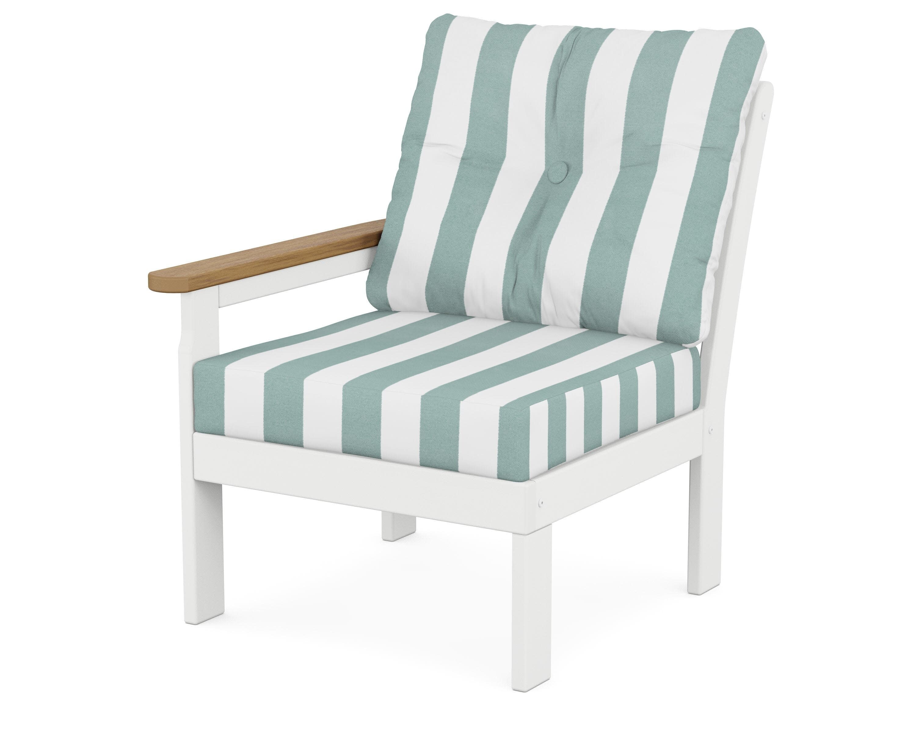 Vineyard Modular Left Arm Chair in White / Natural / Cabana Stripe Glacier Spa