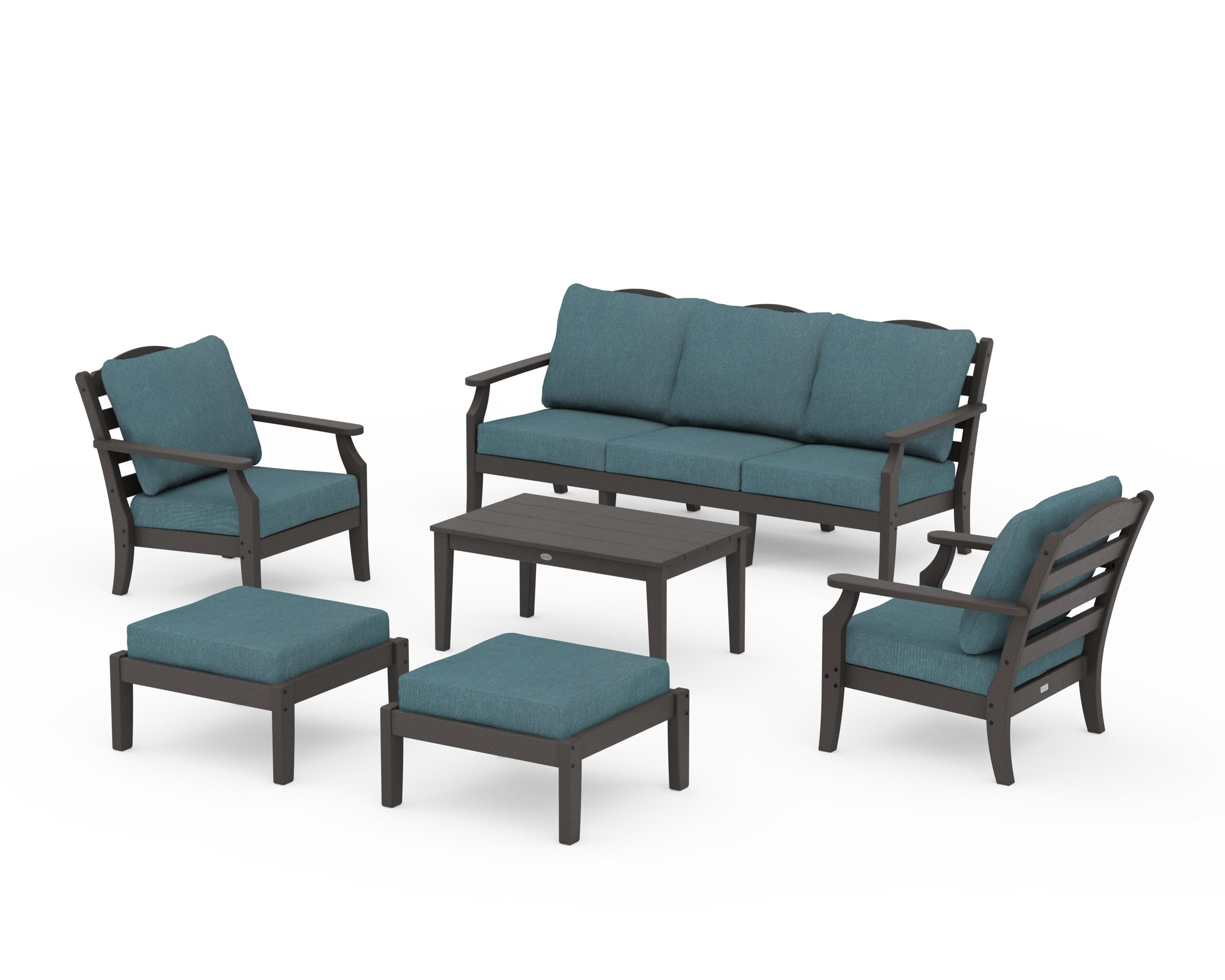 Savannah 6-Piece Lounge Sofa Set in Vintage Coffee / Ocean Teal