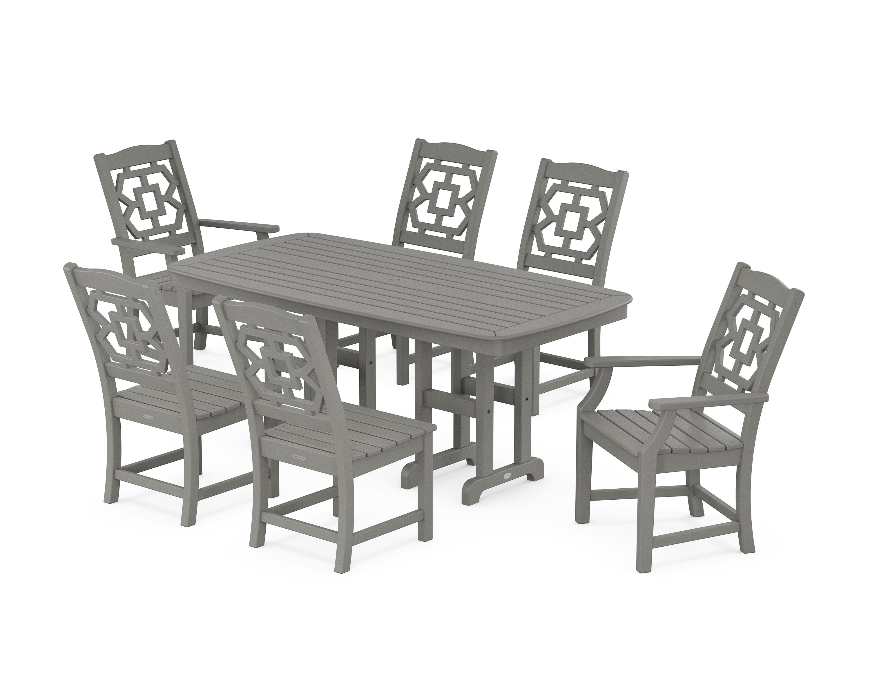 Chinoiserie 7-Piece Dining Set in Slate Grey