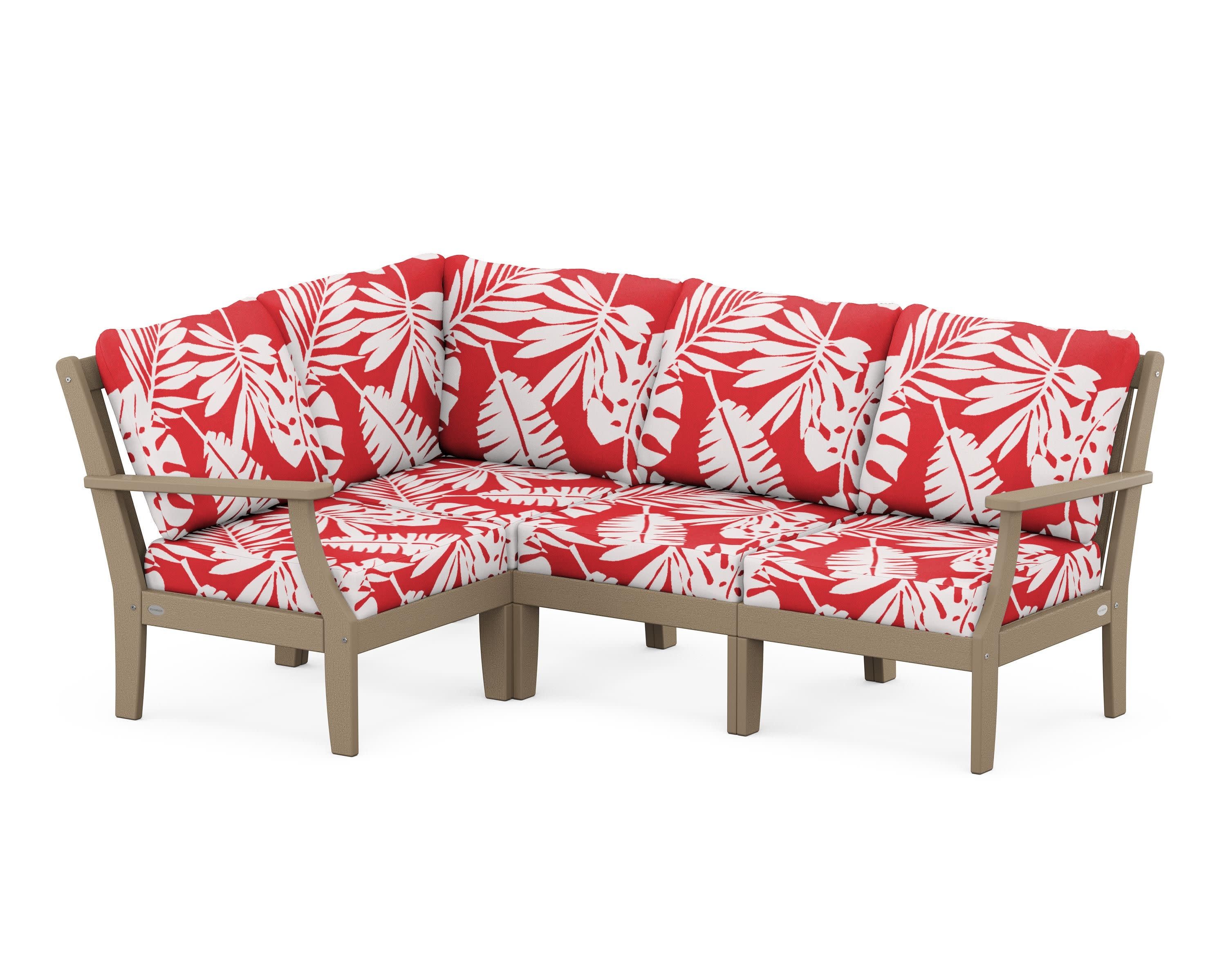 Braxton Modular 4-Piece Deep Seating Set in Vintage Sahara / Leaf Crimson