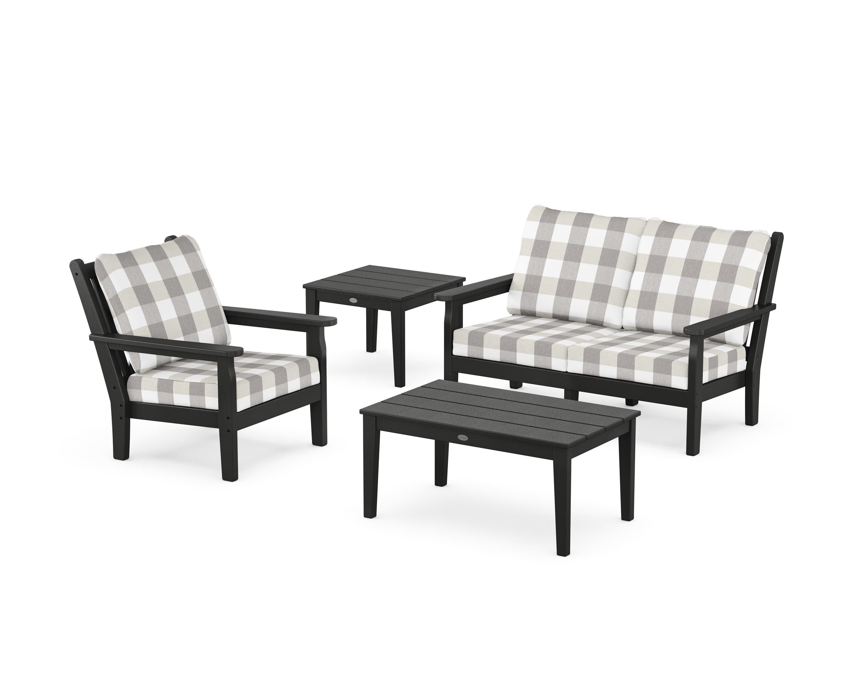 Chippendale 4-Piece Deep Seating Set in Black / Buffalo Plaid Grey Mist