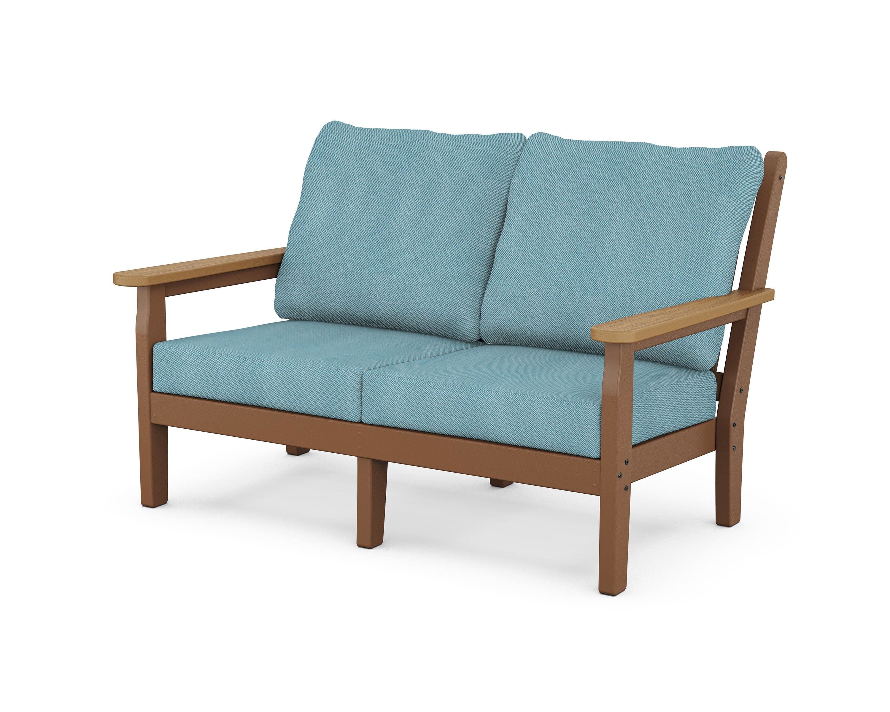 Chippendale Deep Seating Loveseat in Teak / Natural / Lattice Sky Blue