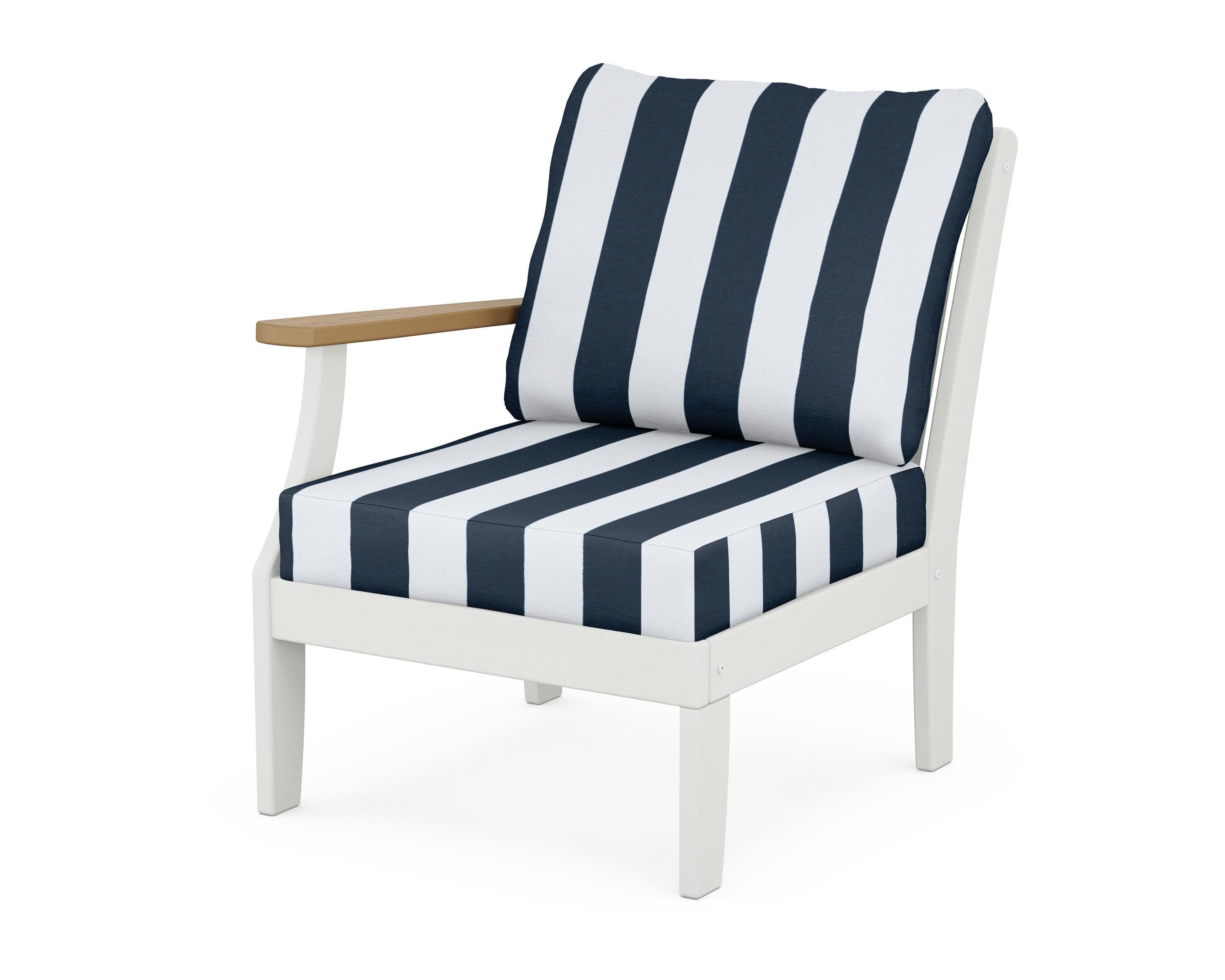 Braxton Modular Left Arm Chair in White / Natural / Cabana Stripe Marine Indigo