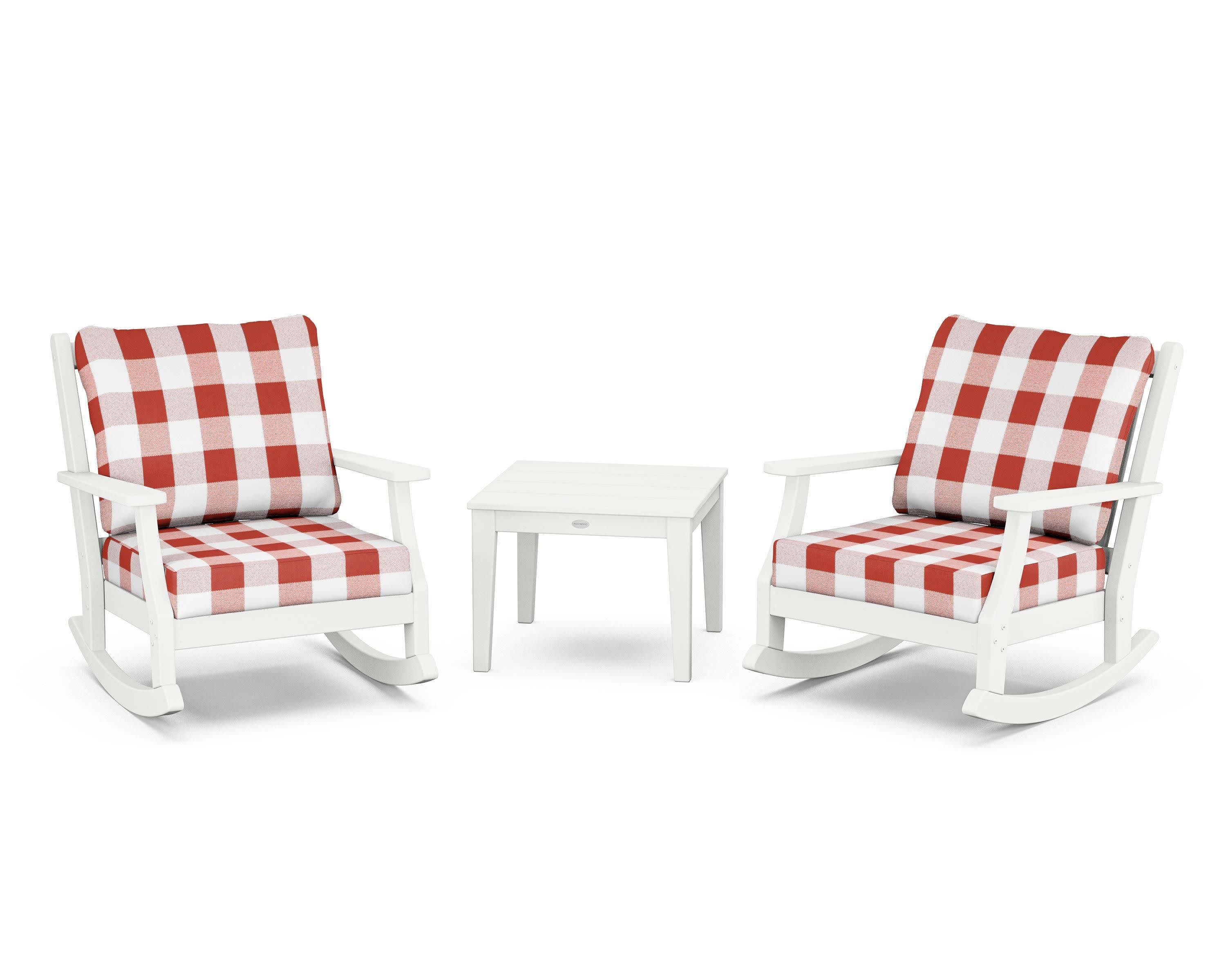 Wovendale 3-Piece Deep Seating Rocker Set in White / Buffalo Plaid Crimson