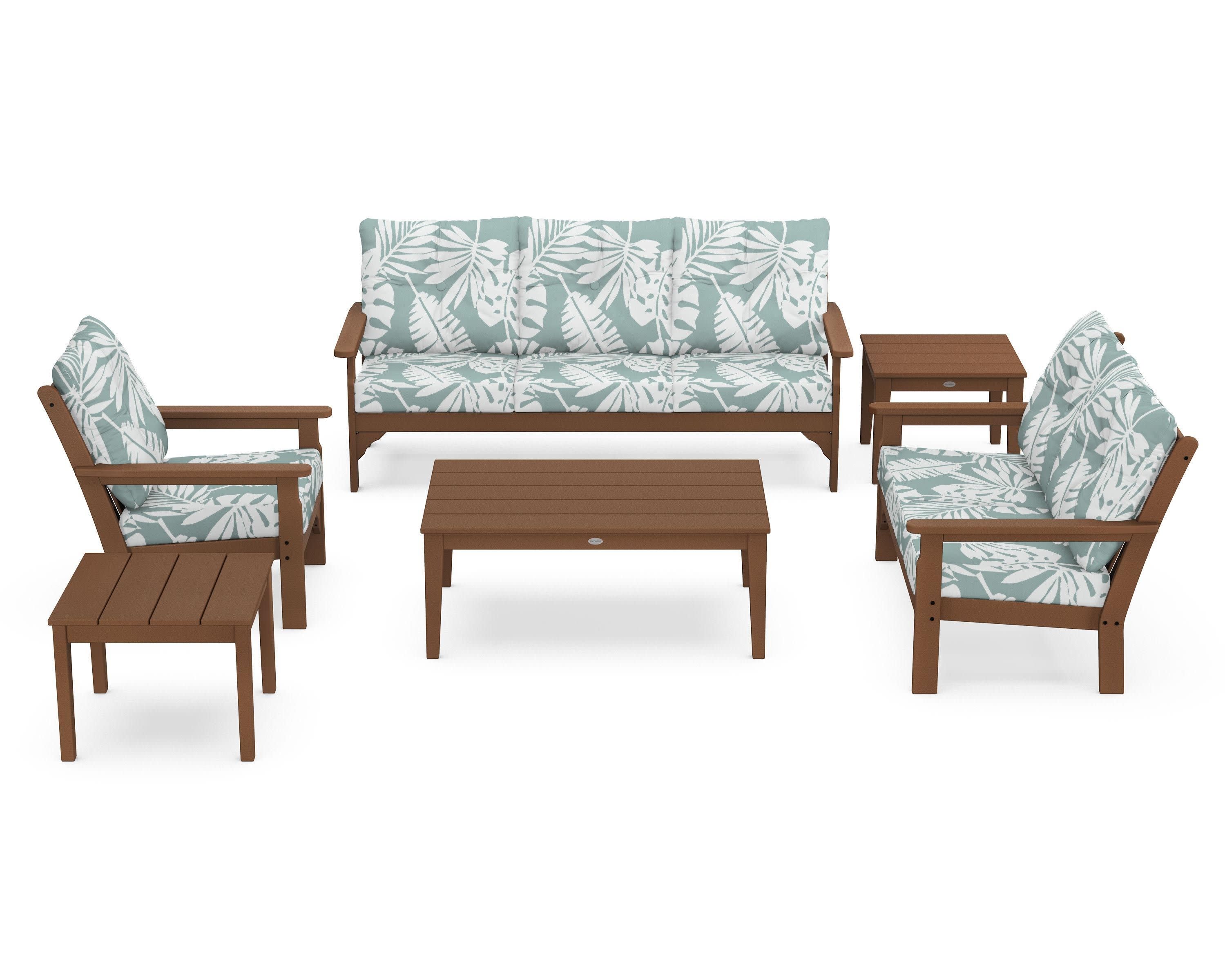 Vineyard 6-Piece Deep Seating Set in Teak / Leaf Glacier Spa