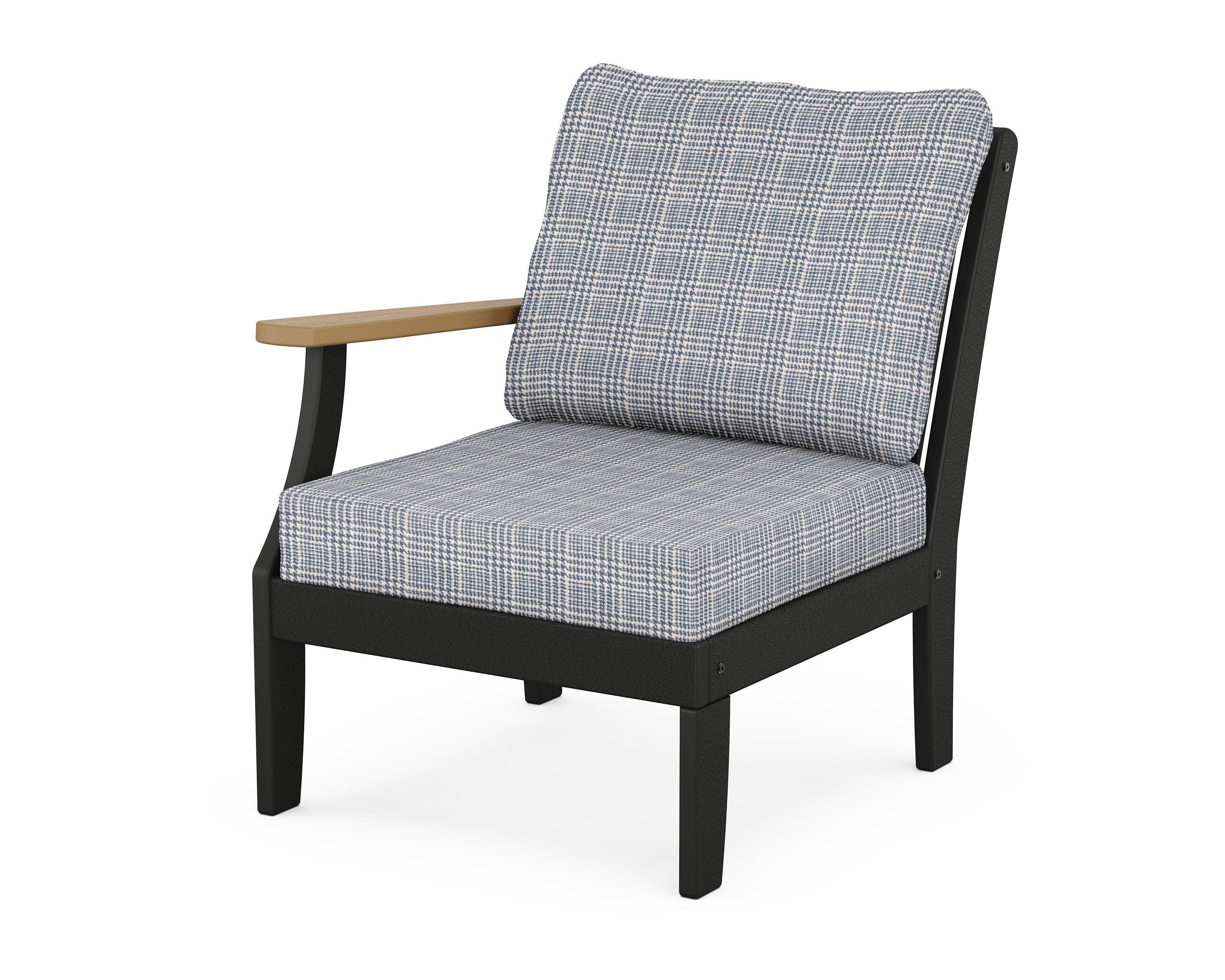 Braxton Modular Left Arm Chair in Black / Natural / Houndstooth Sky Blue