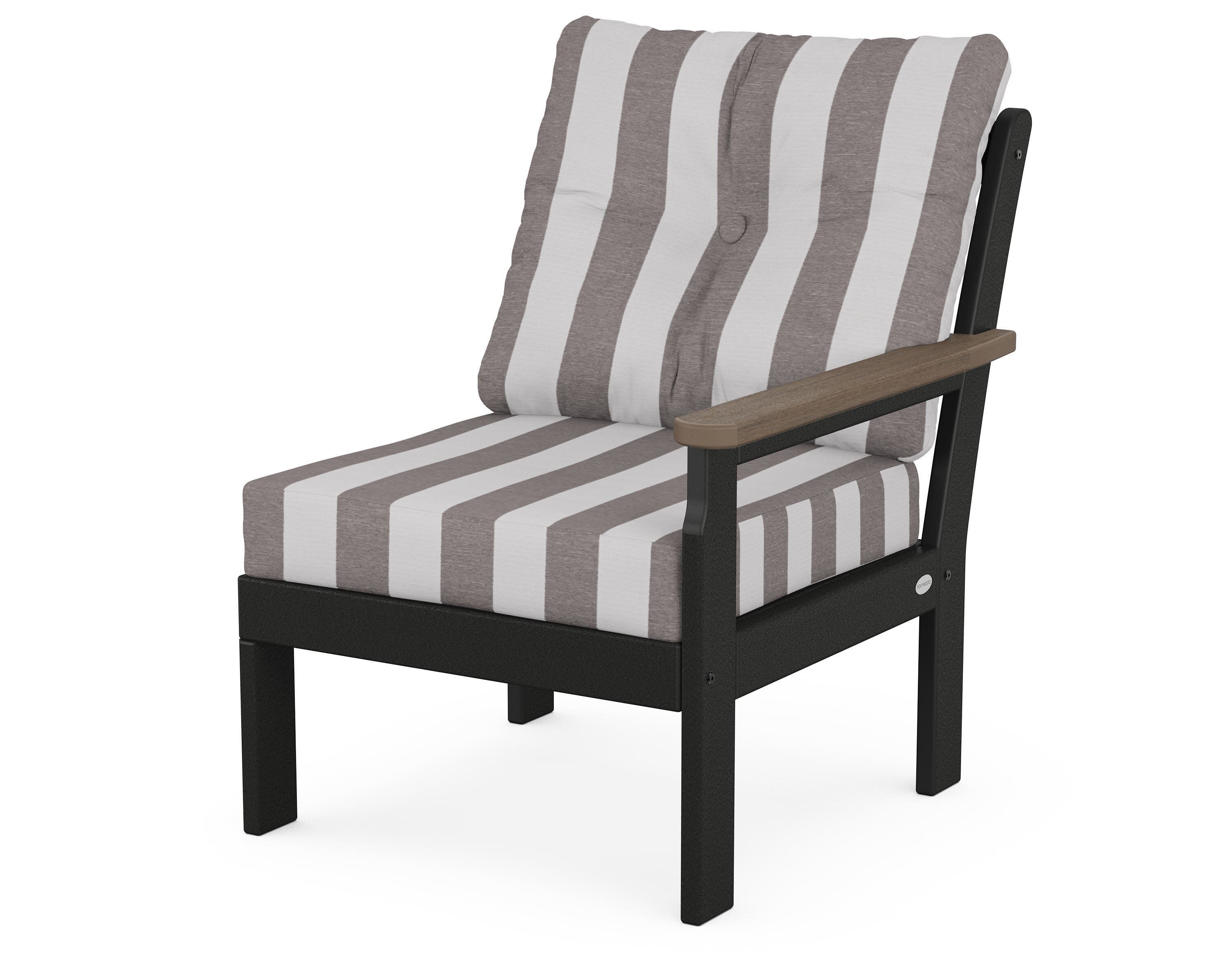 Vineyard Modular Right Arm Chair in Black / Kona / Cabana Stripe Grey Mist