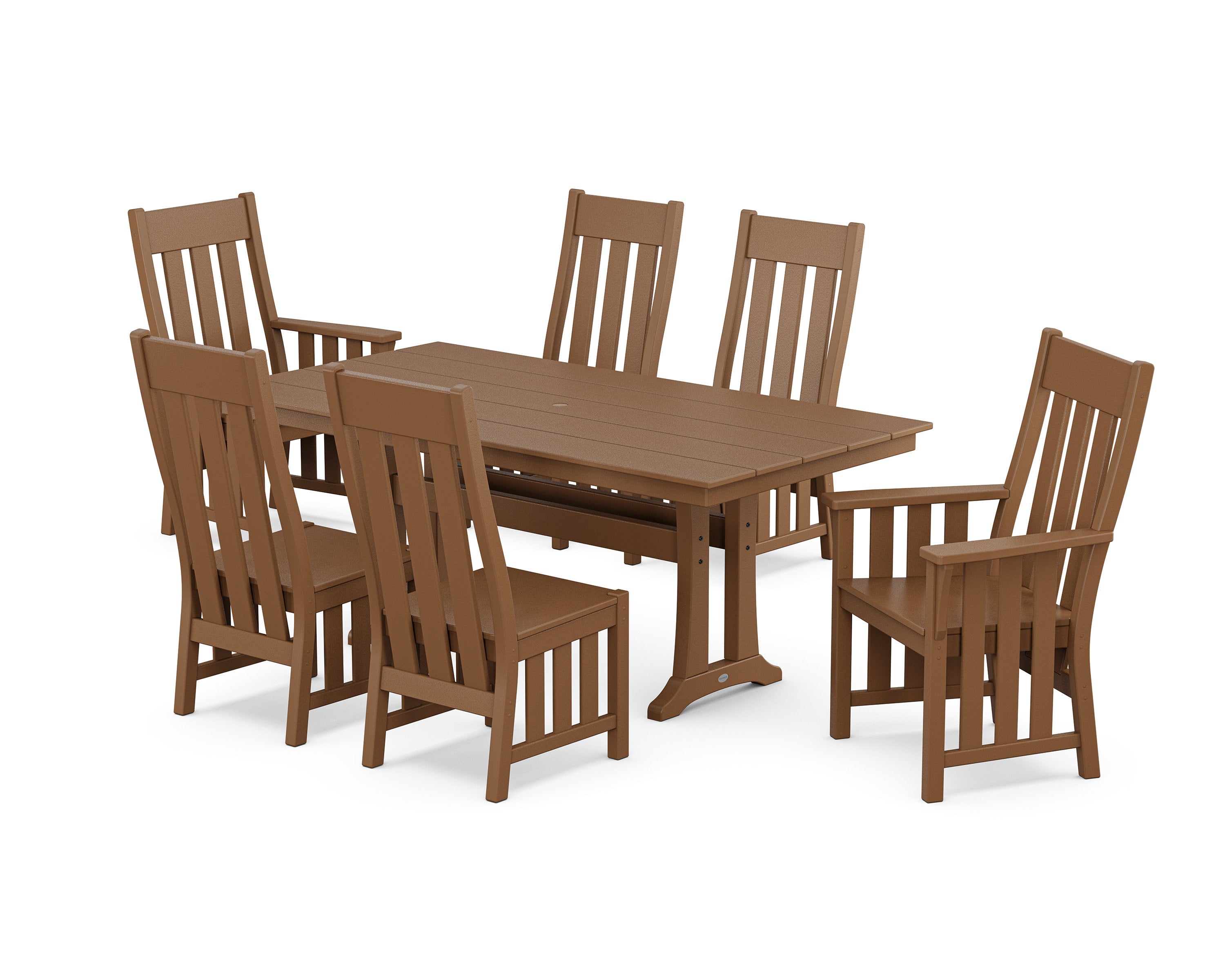 Acadia 7-Piece Farmhouse Dining Set with Trestle Legs in Teak