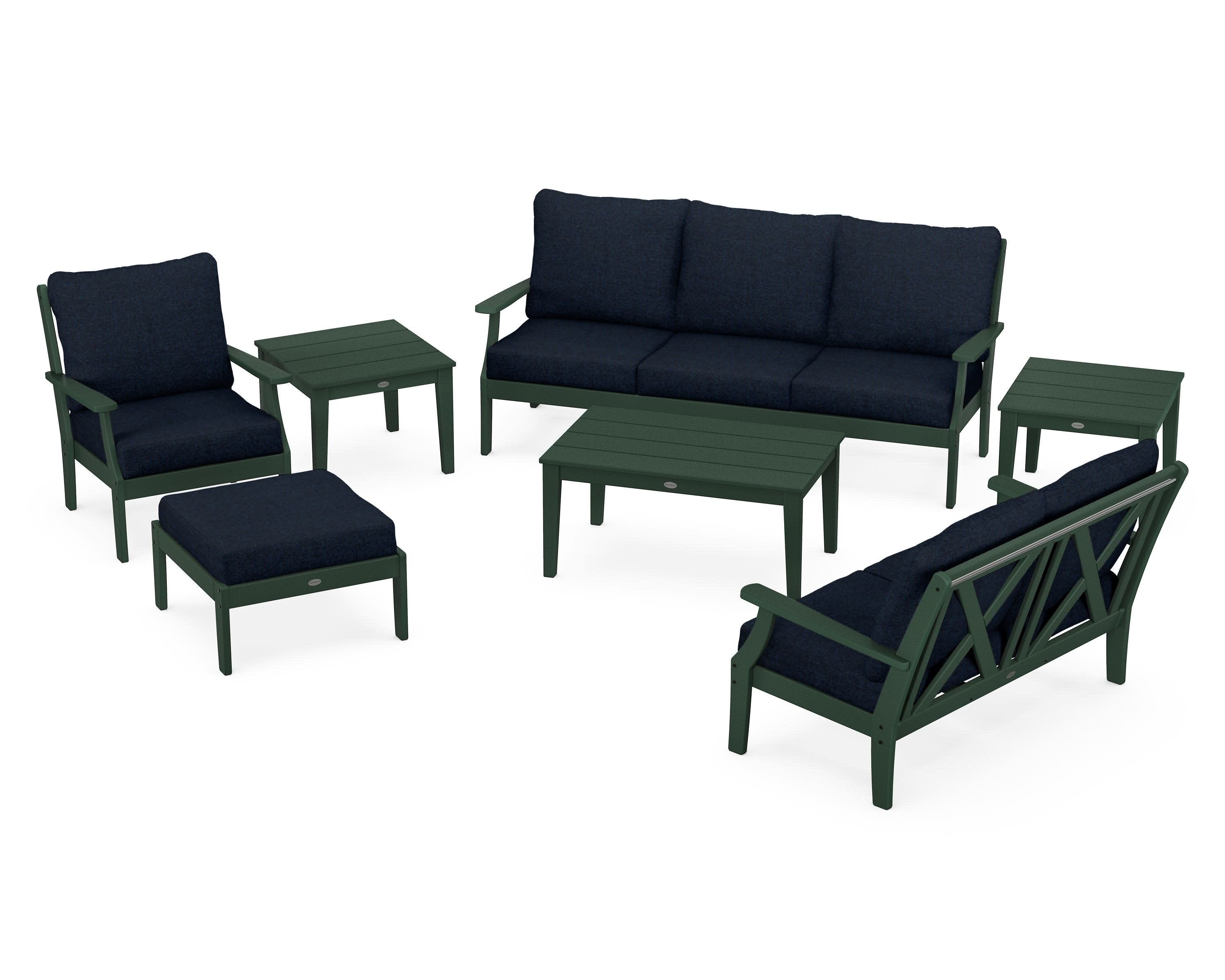 Braxton 7-Piece Deep Seating Set in Green / Marine Indigo