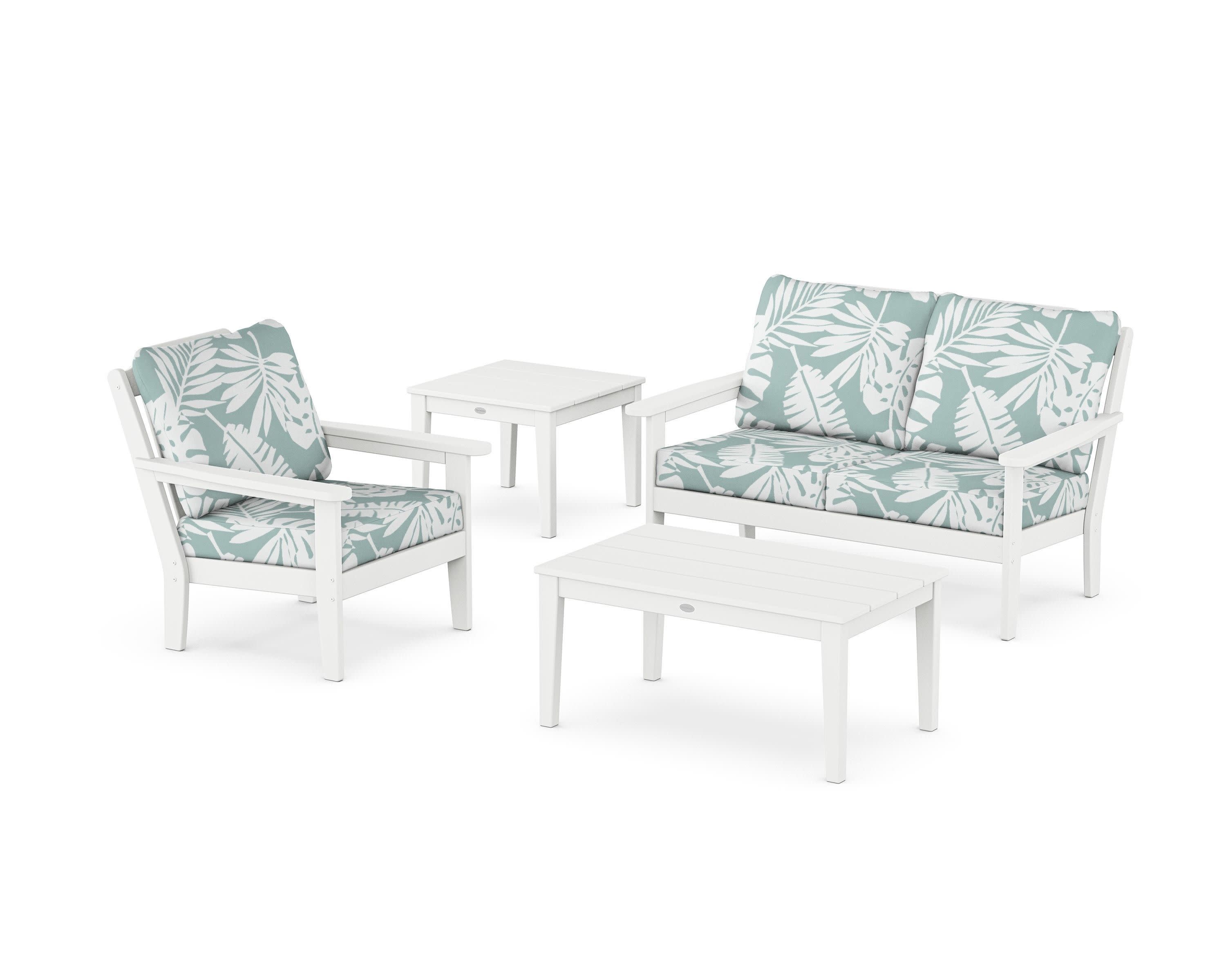 Wovendale 4-Piece Deep Seating Set in White / Leaf Glacier Spa