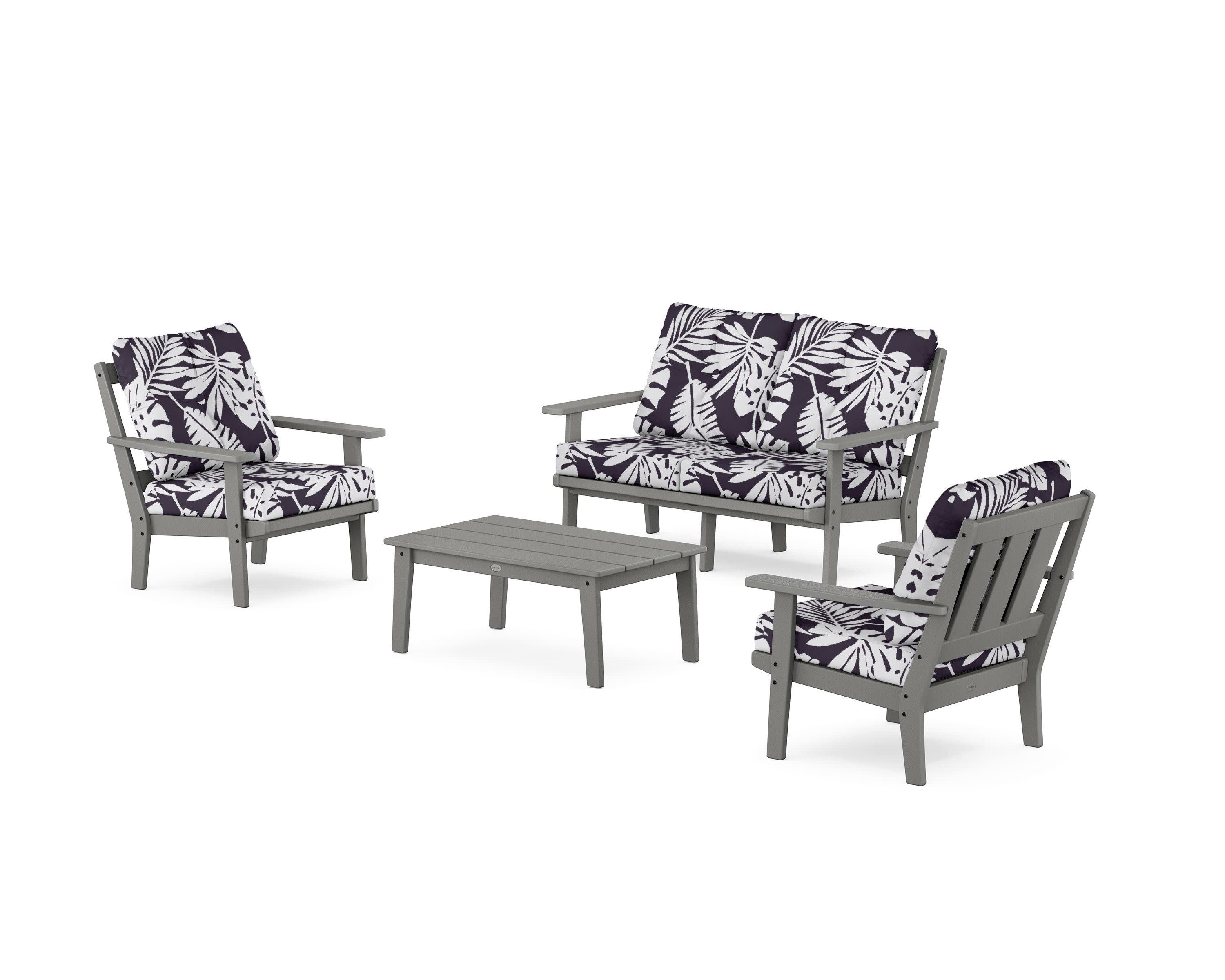 Oxford 4-Piece Deep Seating Set with Loveseat in Slate Grey / Leaf Navy