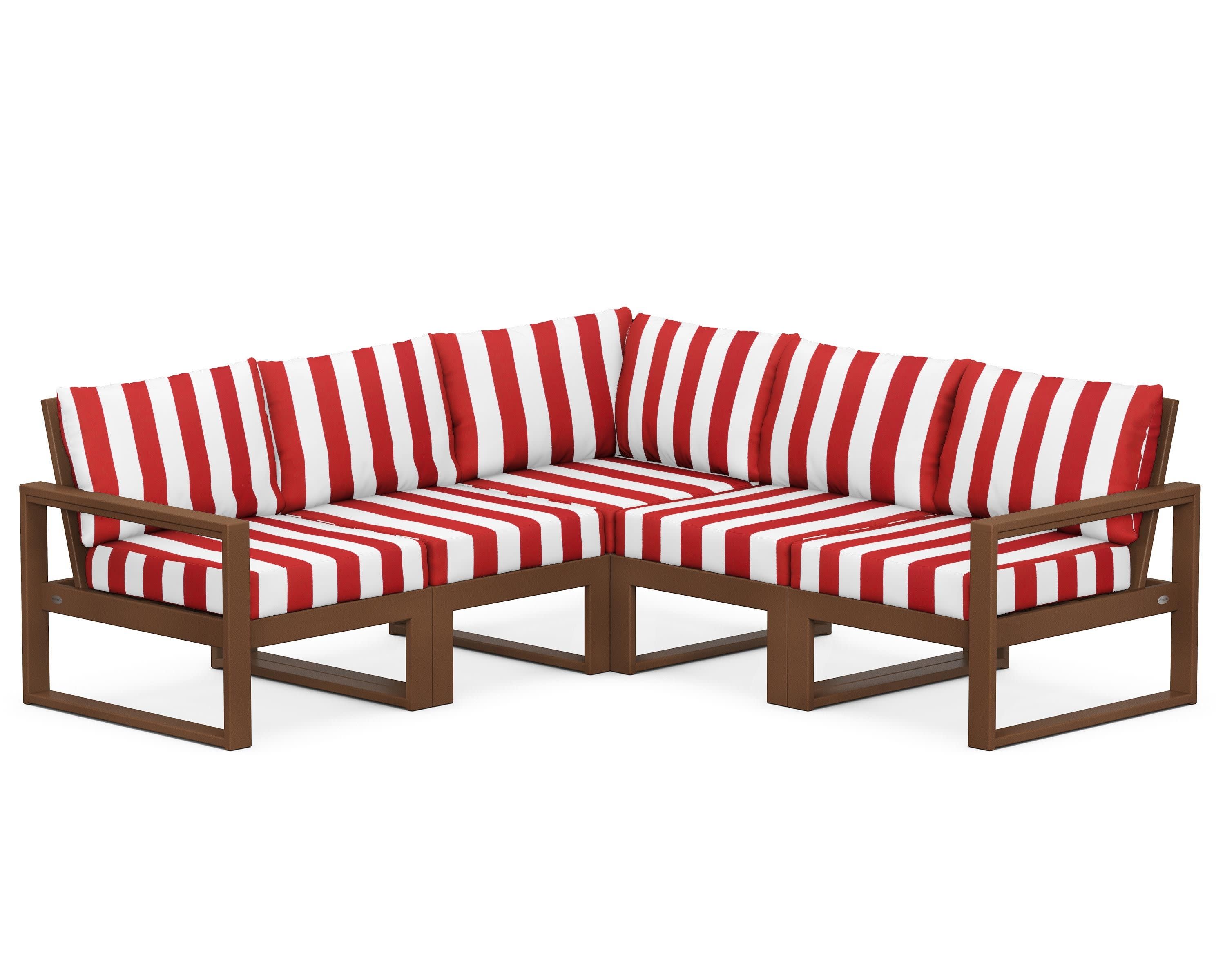 EDGE 5-Piece Modular Deep Seating Set in Teak / Cabana Stripe Crimson