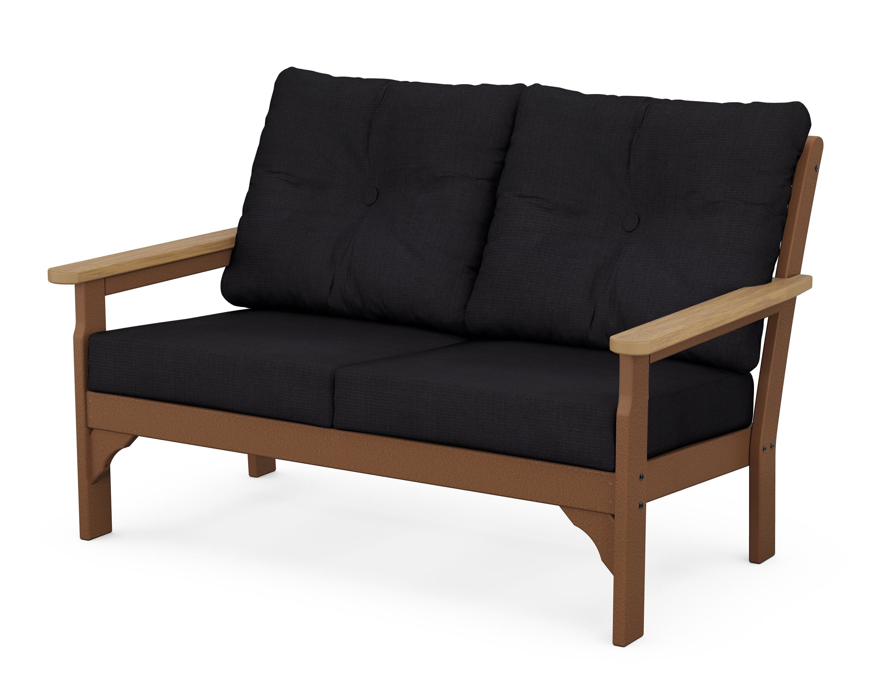 Vineyard Deep Seating Loveseat in Teak / Natural / Midnight Linen
