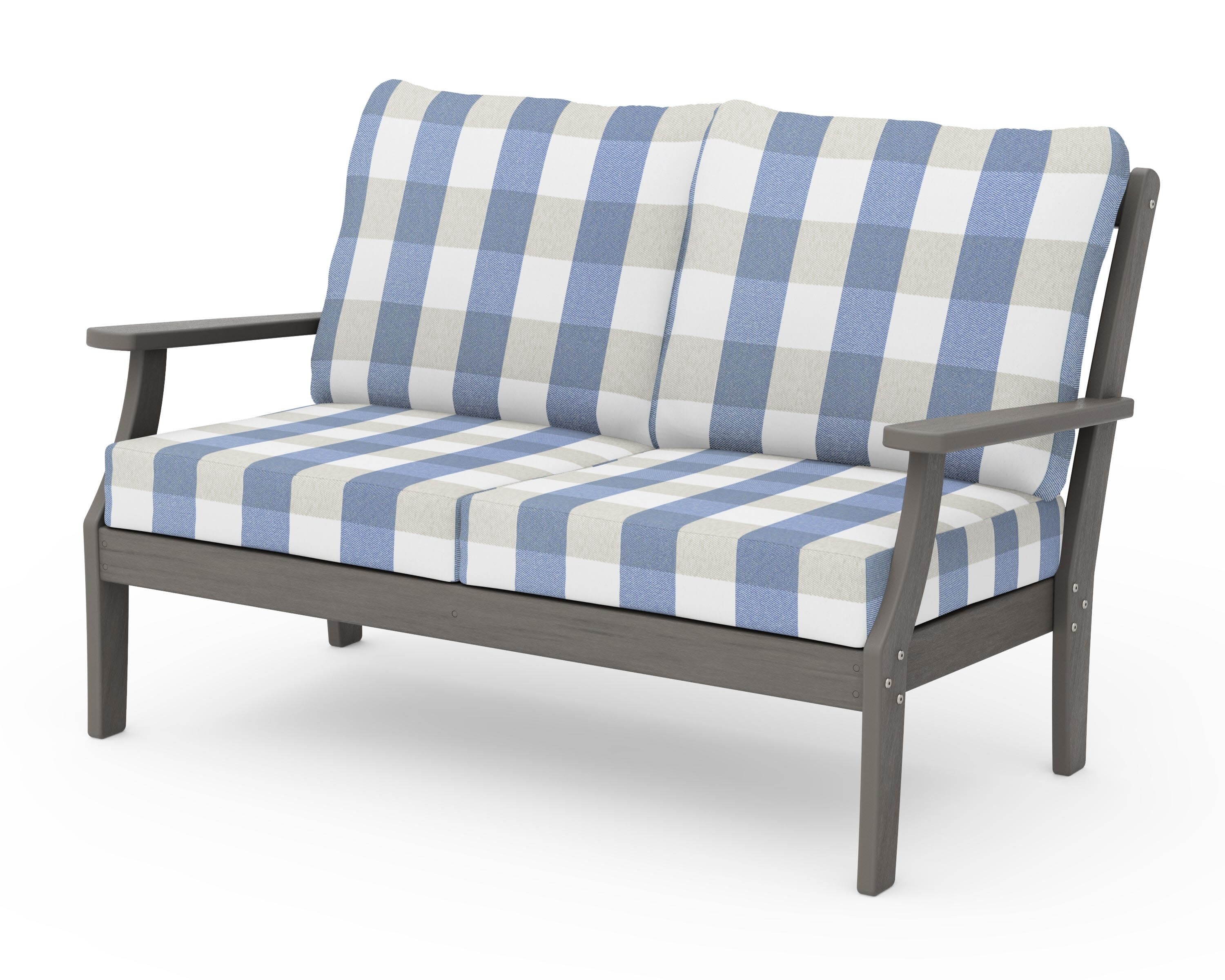 Braxton Deep Seating Loveseat in Driftwood / Buffalo Plaid Sky Blue