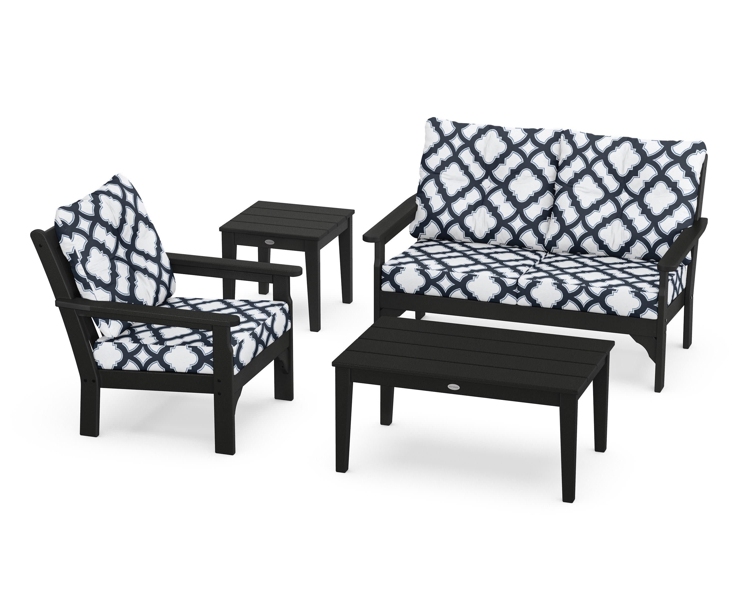 Vineyard 4-Piece Deep Seating Set in Black / Trellis Marine Indigo
