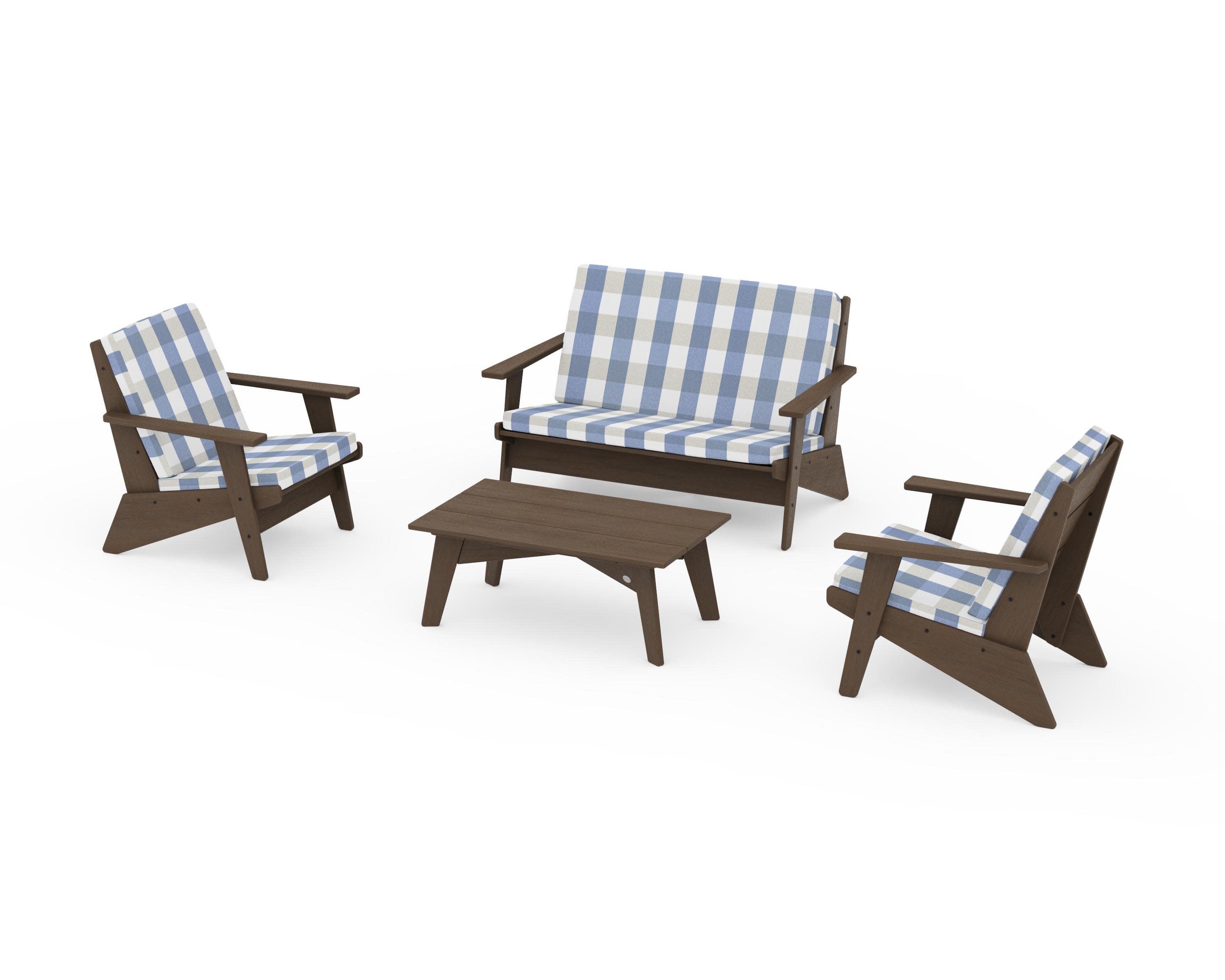 Riviera Modern Lounge 4-Piece Set in Kona / Buffalo Plaid Sky Blue