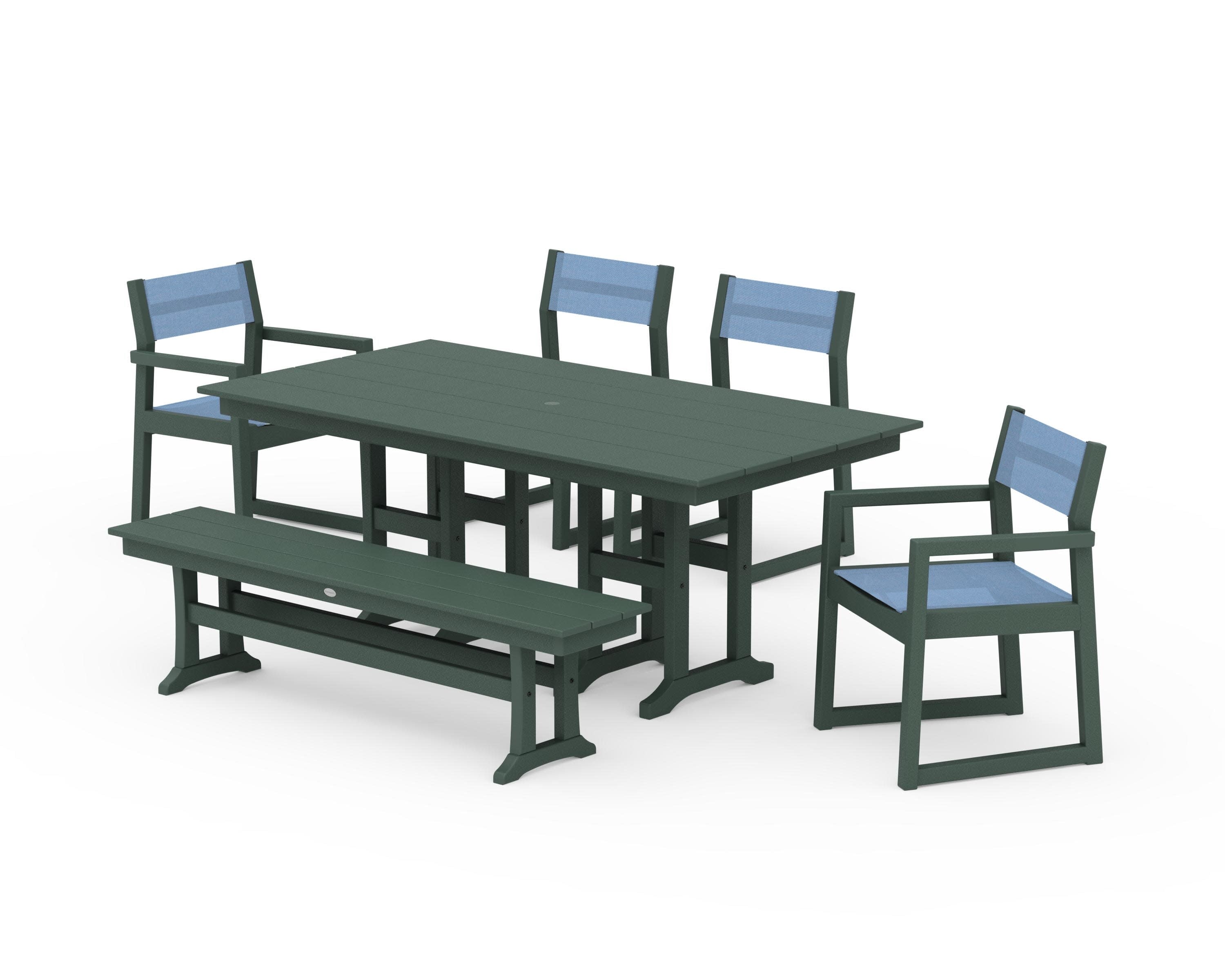 EDGE Sling 6-Piece Farmhouse Dining Set in Green / Poolside Sling