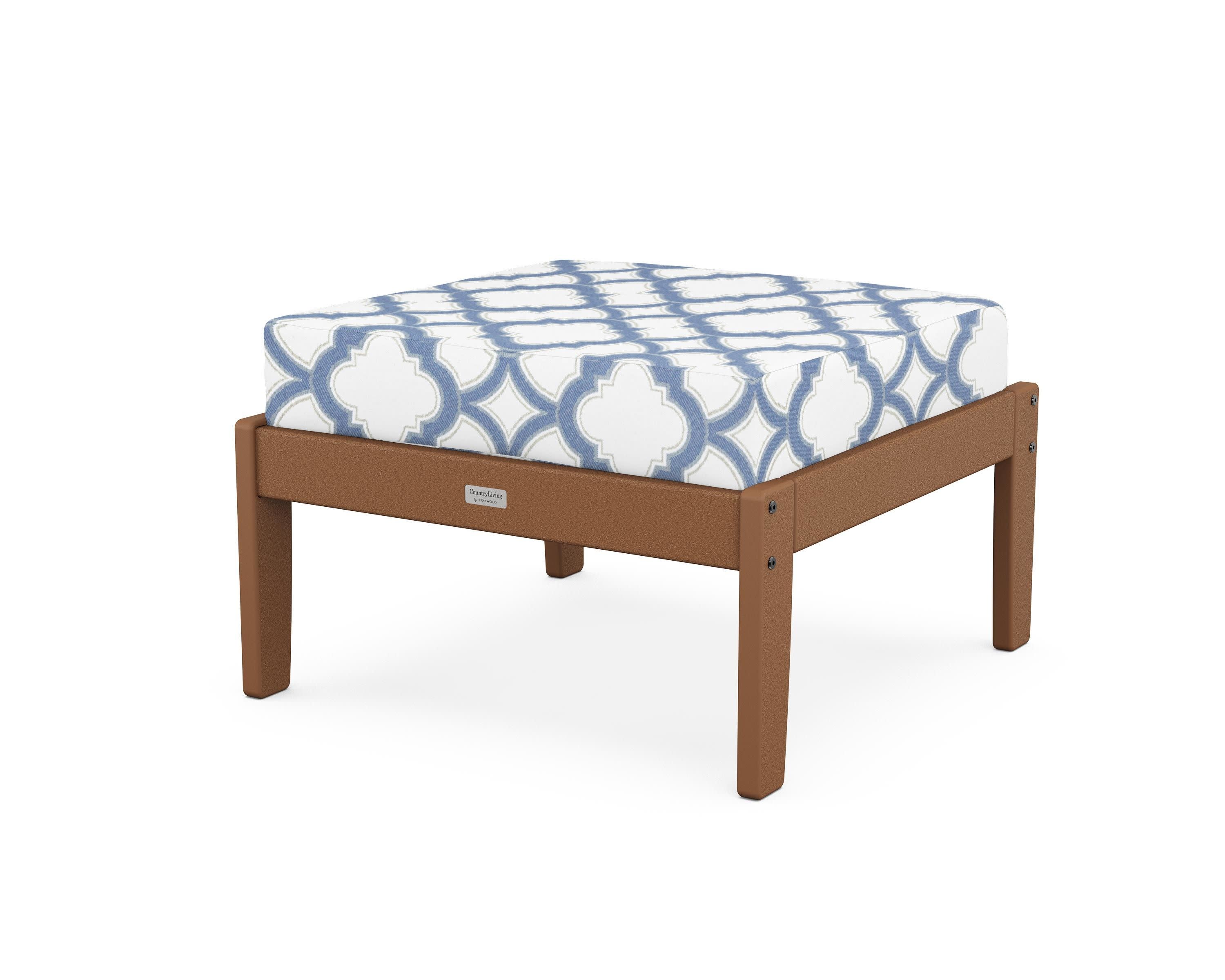 Cottage Deep Seating Ottoman in Teak / Trellis Sky Blue