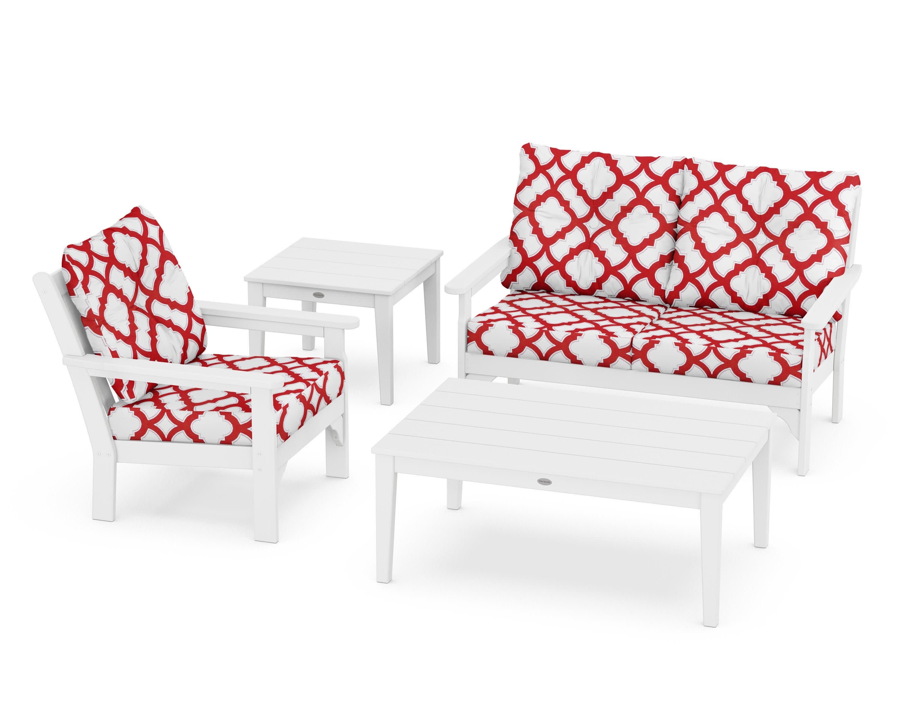 Vineyard 4-Piece Deep Seating Set in White / Trellis Crimson