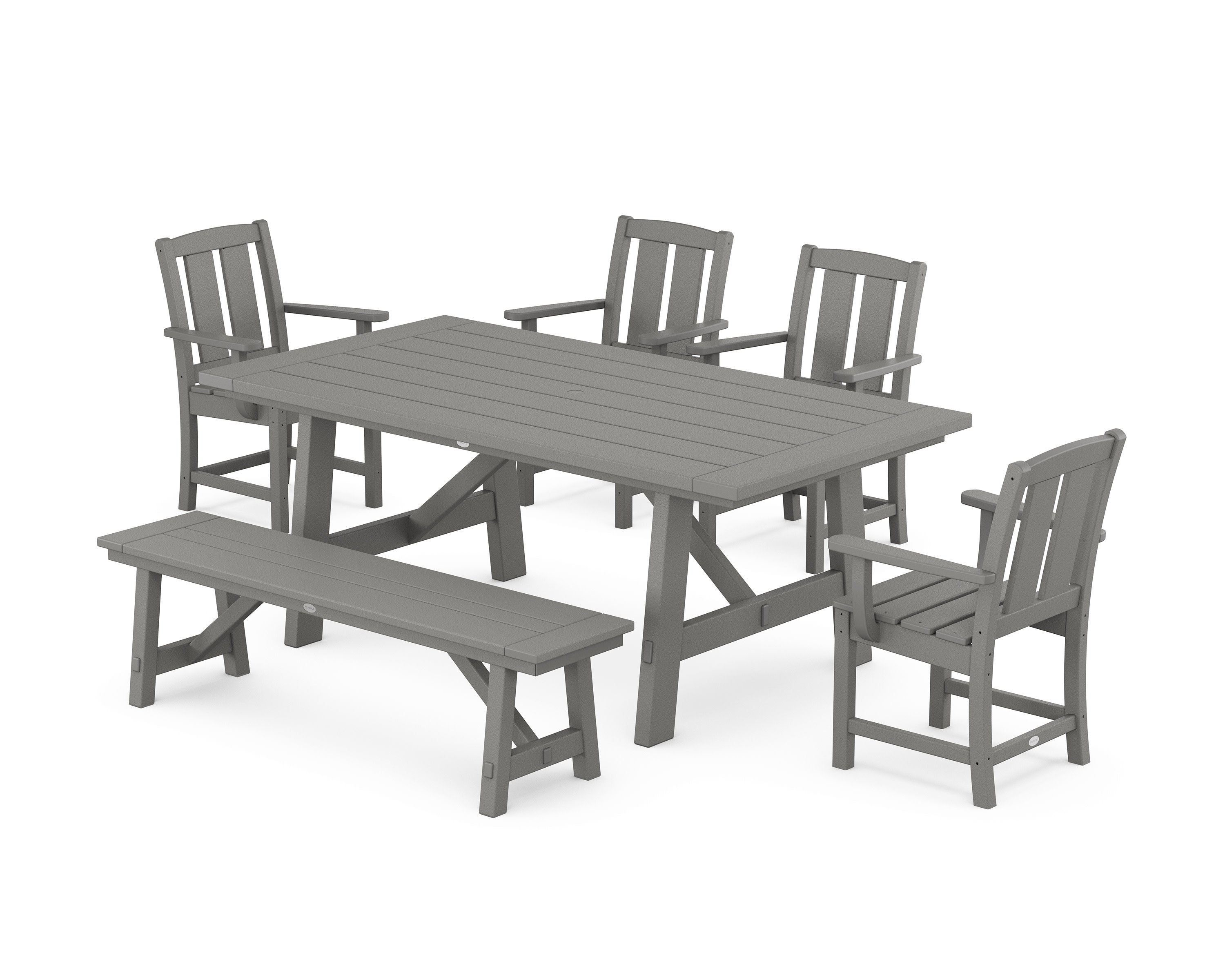 Mission 6-Piece Rustic Farmhouse Dining Set with Bench in Slate Grey