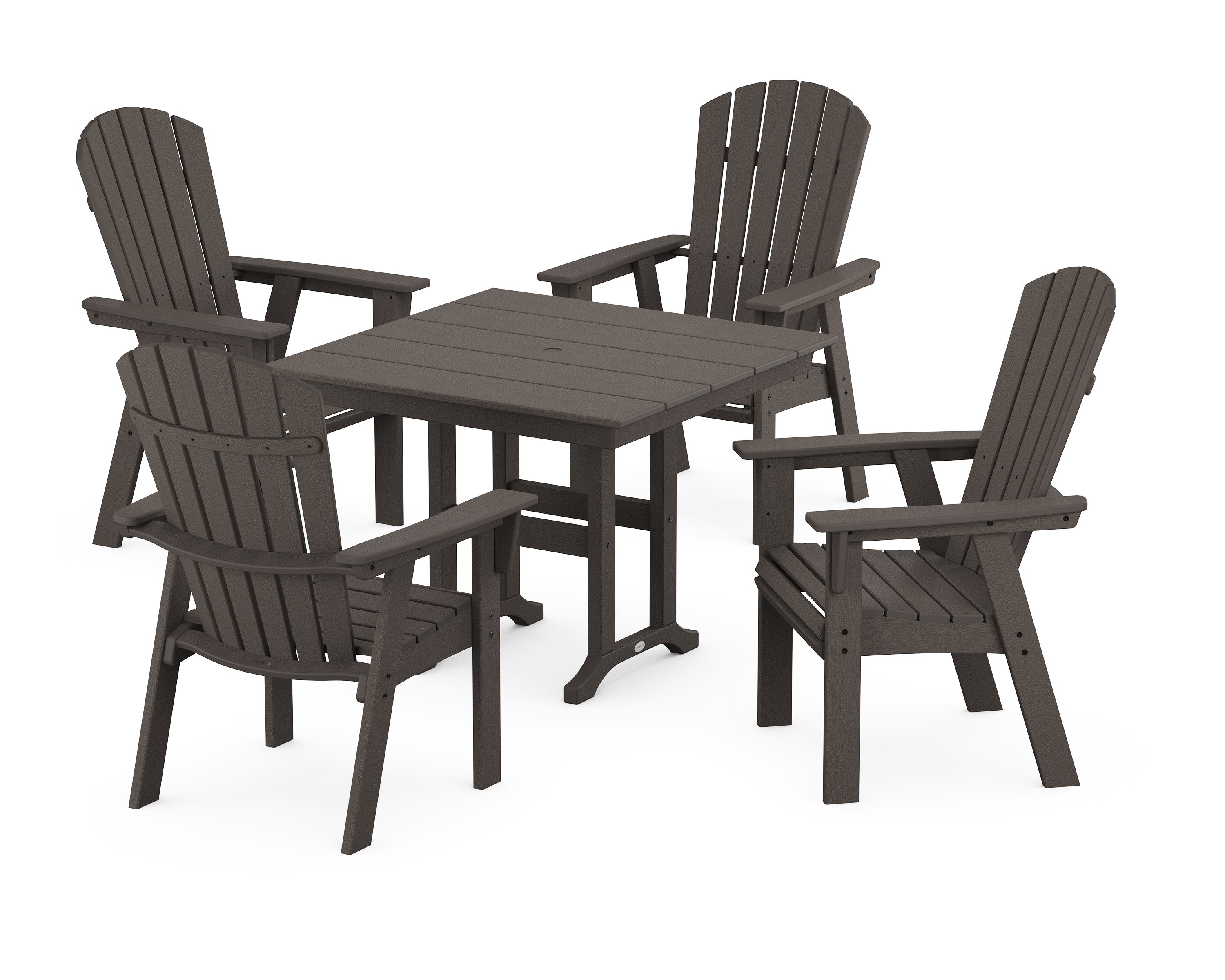 Nautical Curveback Adirondack 5-Piece Farmhouse Dining Set in Vintage Coffee