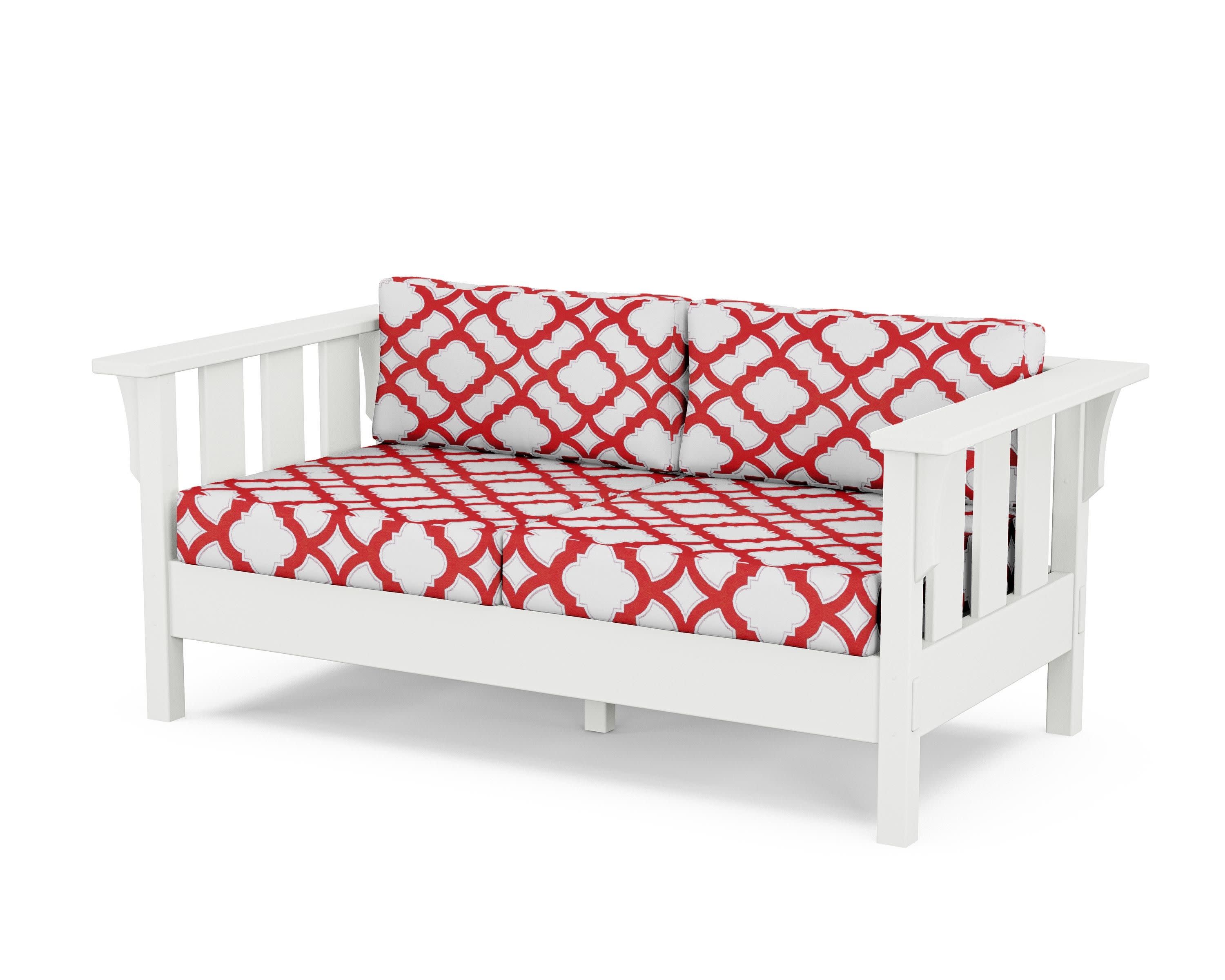 Acadia Deep Seating Loveseat in White / Trellis Crimson