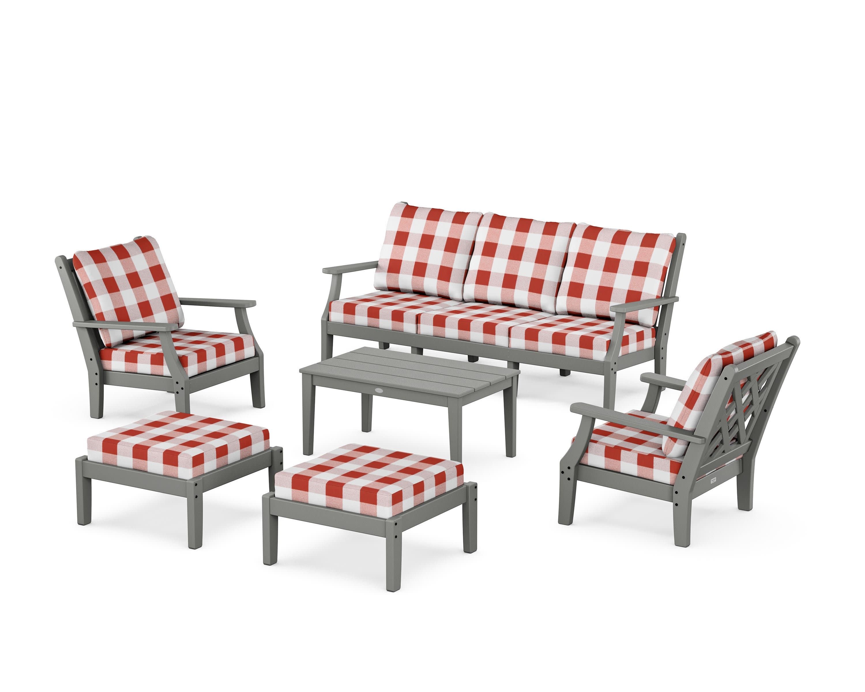 Wovendale 6-Piece Lounge Sofa Set in Slate Grey / Buffalo Plaid Crimson