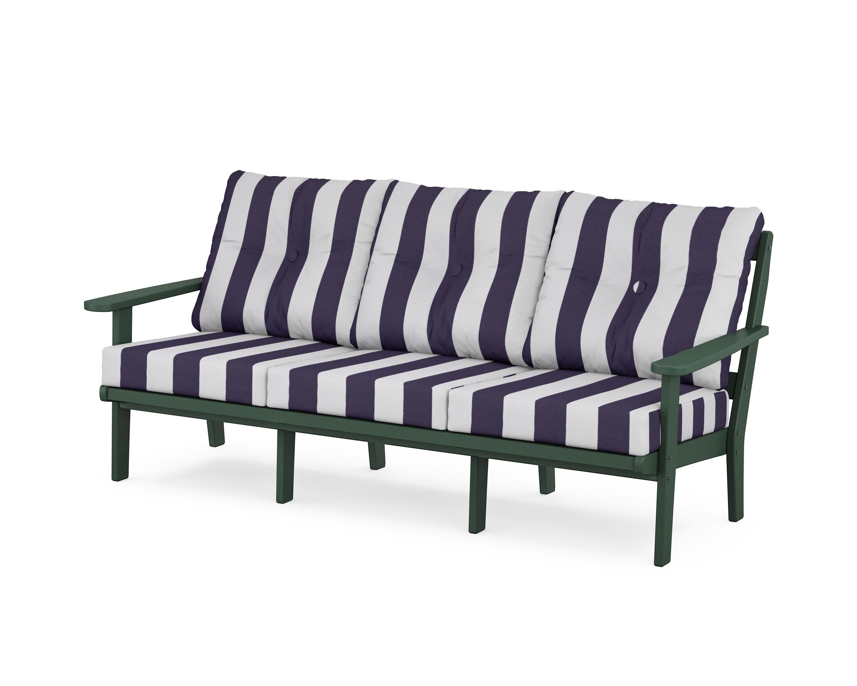 Mission Deep Seating Sofa in Green / Cabana Stripe Navy