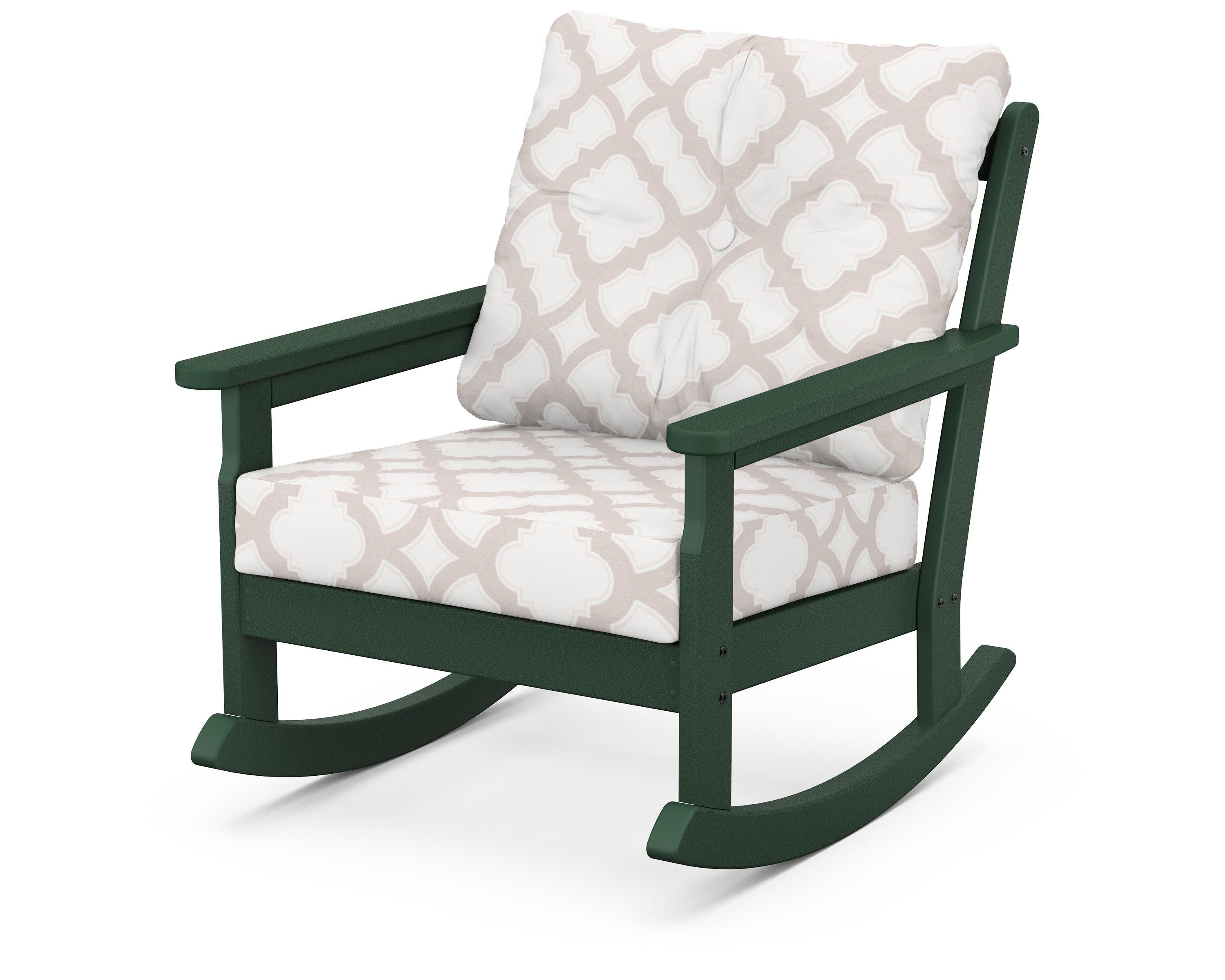 Vineyard Deep Seating Rocking Chair in Green / Trellis Dune Burlap