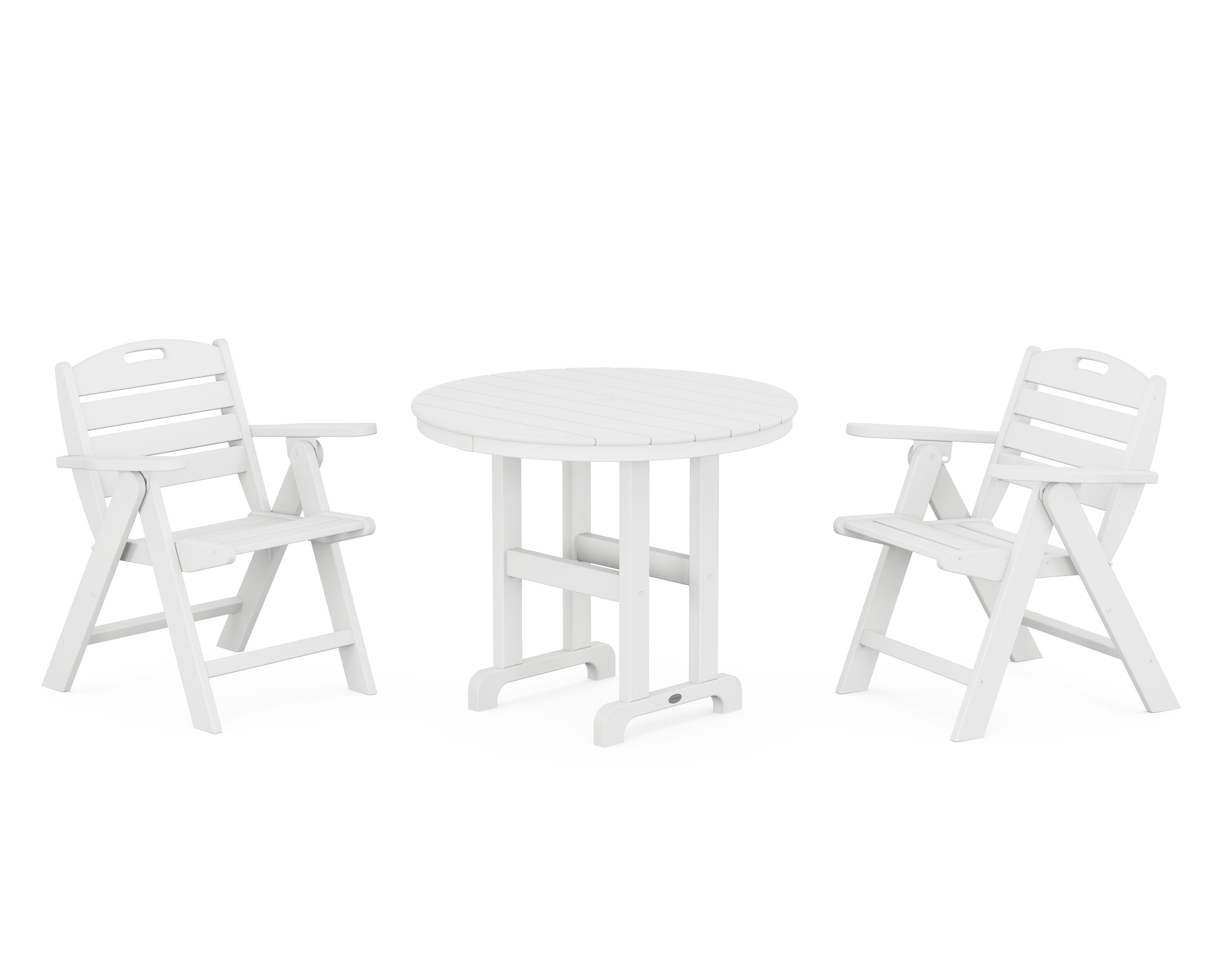 Nautical Folding Lowback Chair 3-Piece Round Dining Set in White