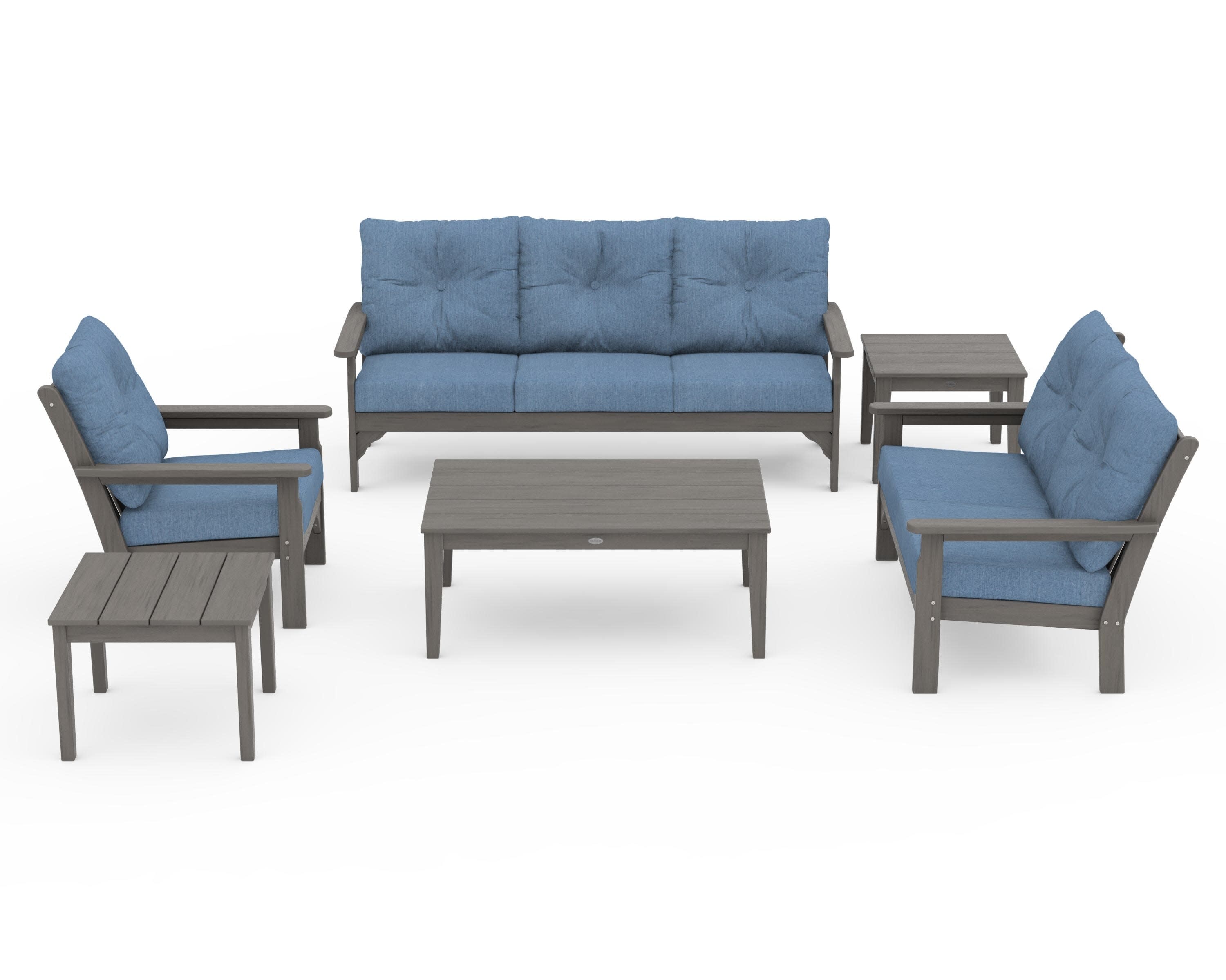 Vineyard 6-Piece Deep Seating Set in Driftwood / Sky Blue
