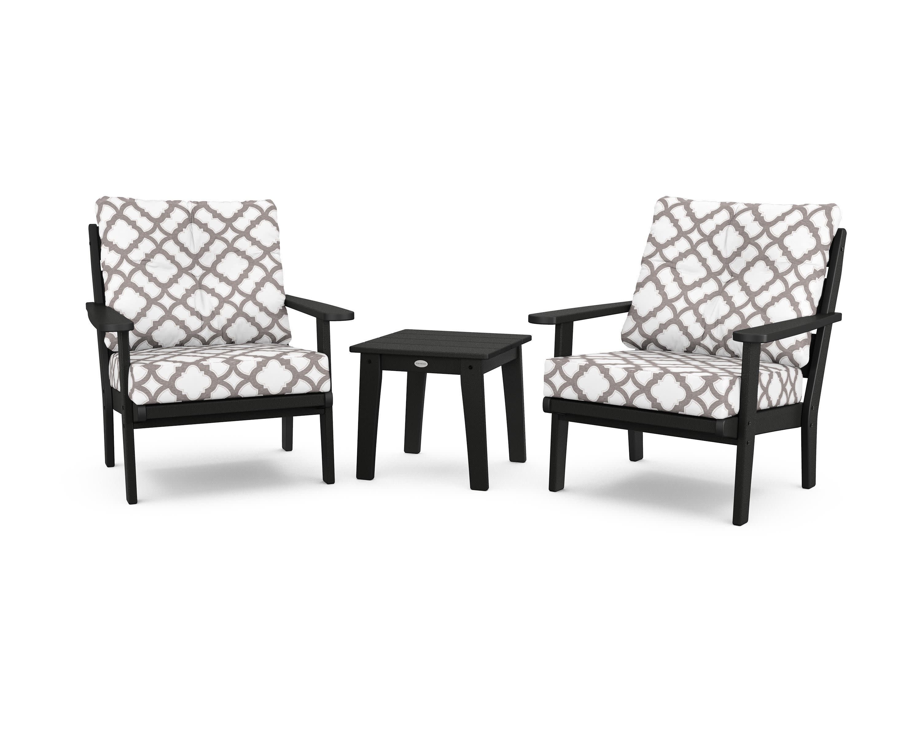 Lakeside 3-Piece Deep Seating Chair Set in Black / Trellis Grey Mist